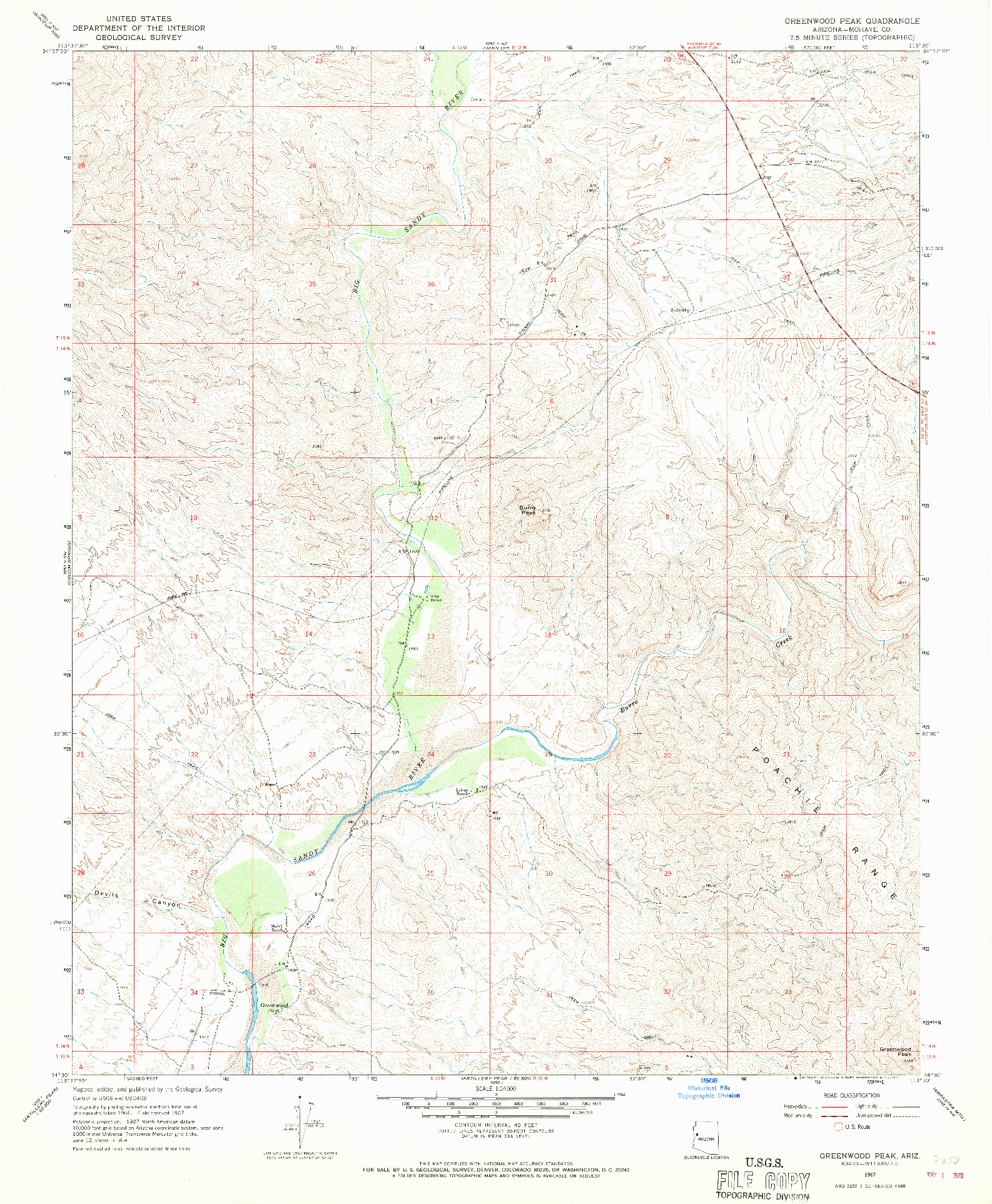 USGS 1:24000-SCALE QUADRANGLE FOR GREENWOOD PEAK, AZ 1967