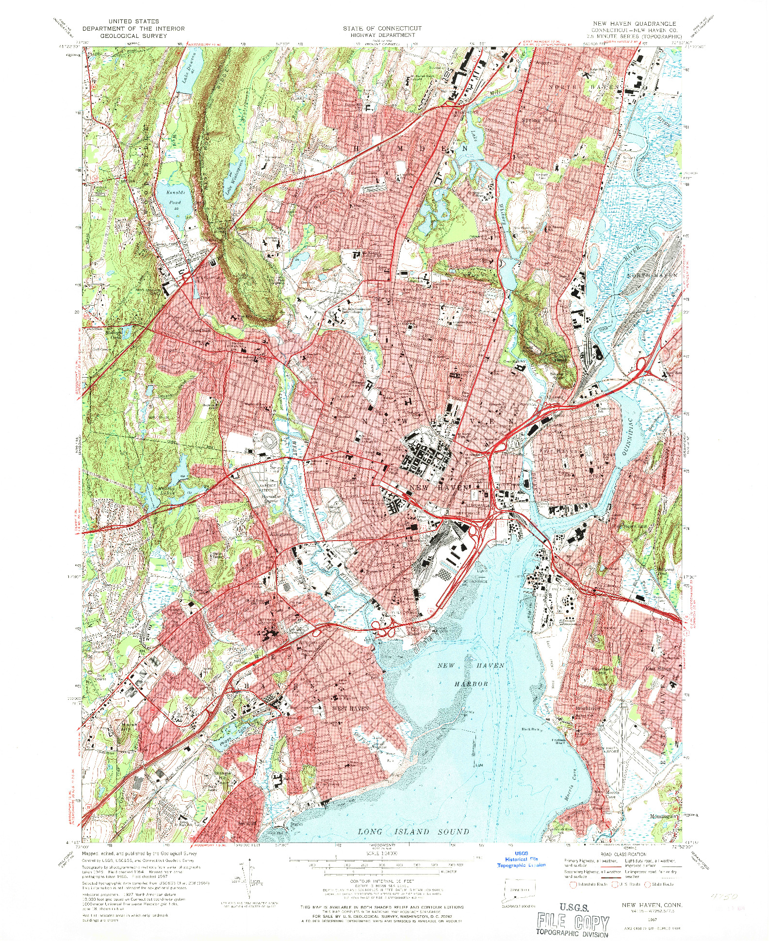 USGS 1:24000-SCALE QUADRANGLE FOR NEW HAVEN, CT 1967