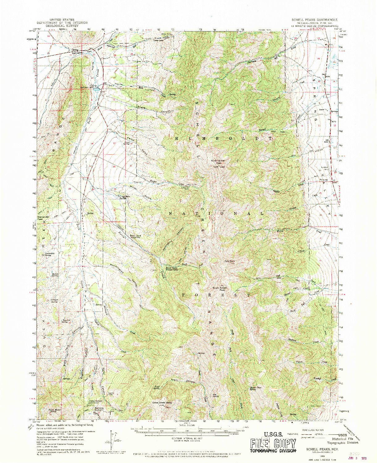 USGS 1:62500-SCALE QUADRANGLE FOR SCHELL PEAKS, NV 1959