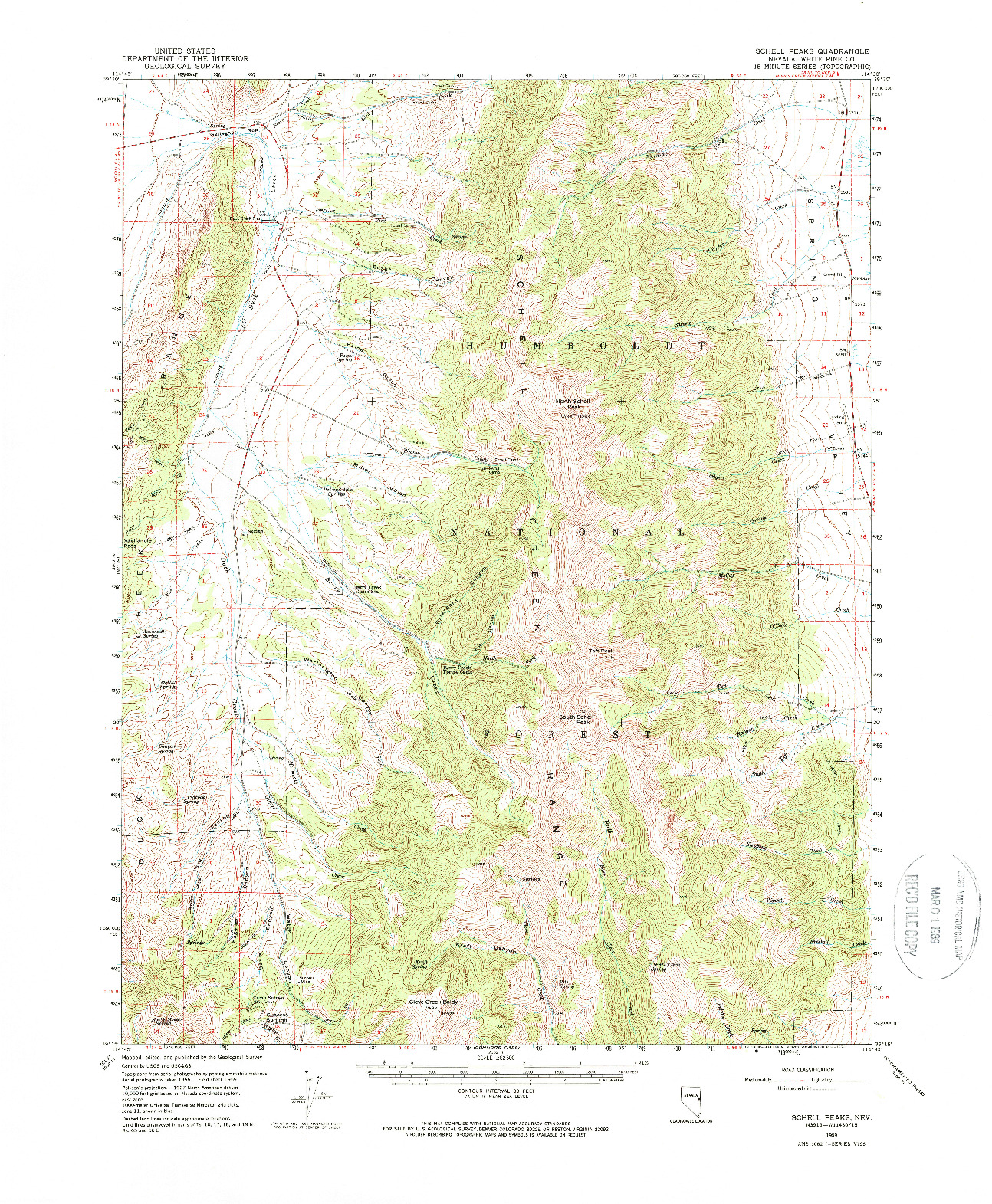 USGS 1:62500-SCALE QUADRANGLE FOR SCHELL PEAKS, NV 1959