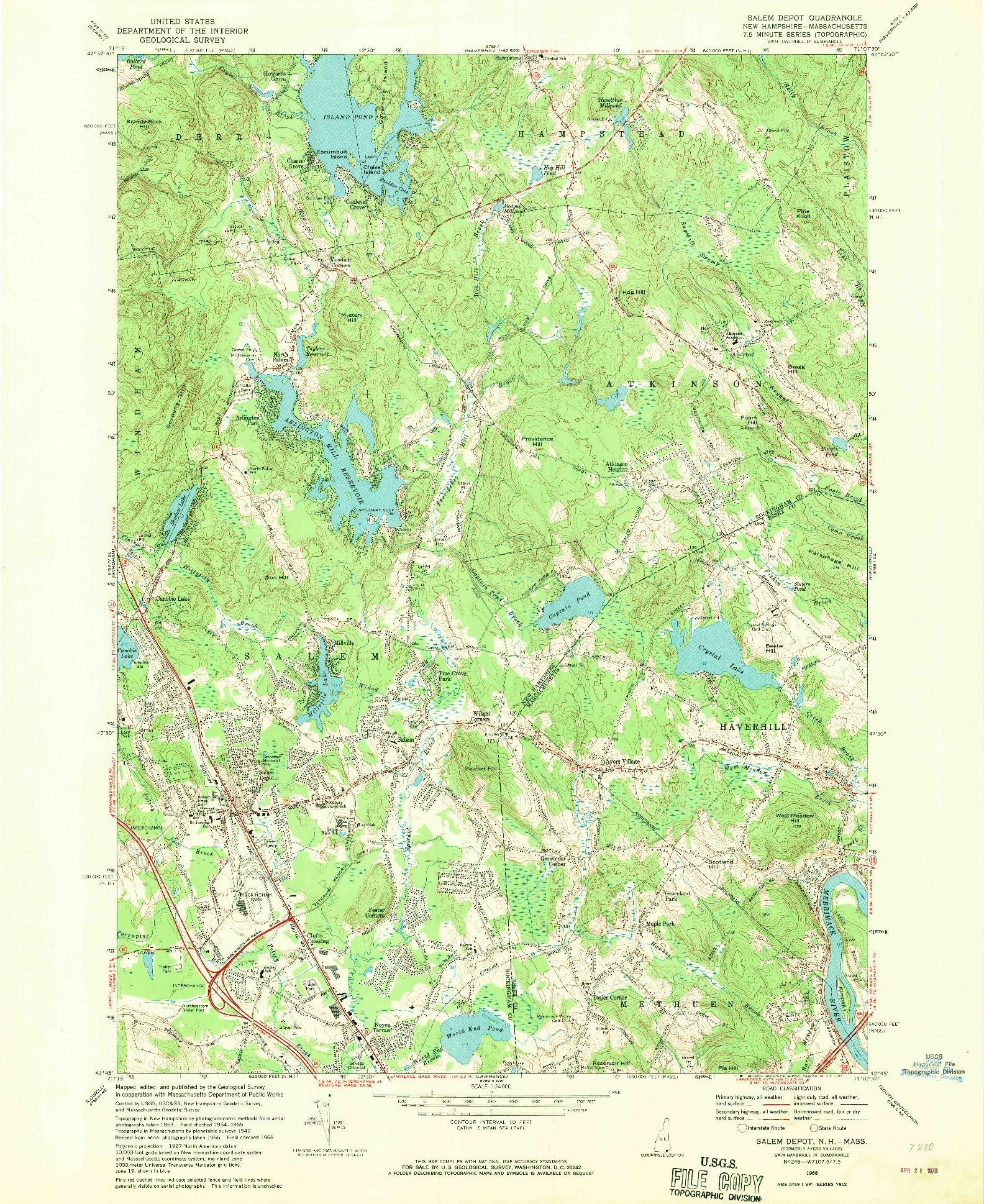 USGS 1:24000-SCALE QUADRANGLE FOR SALEM DEPOT, NH 1968
