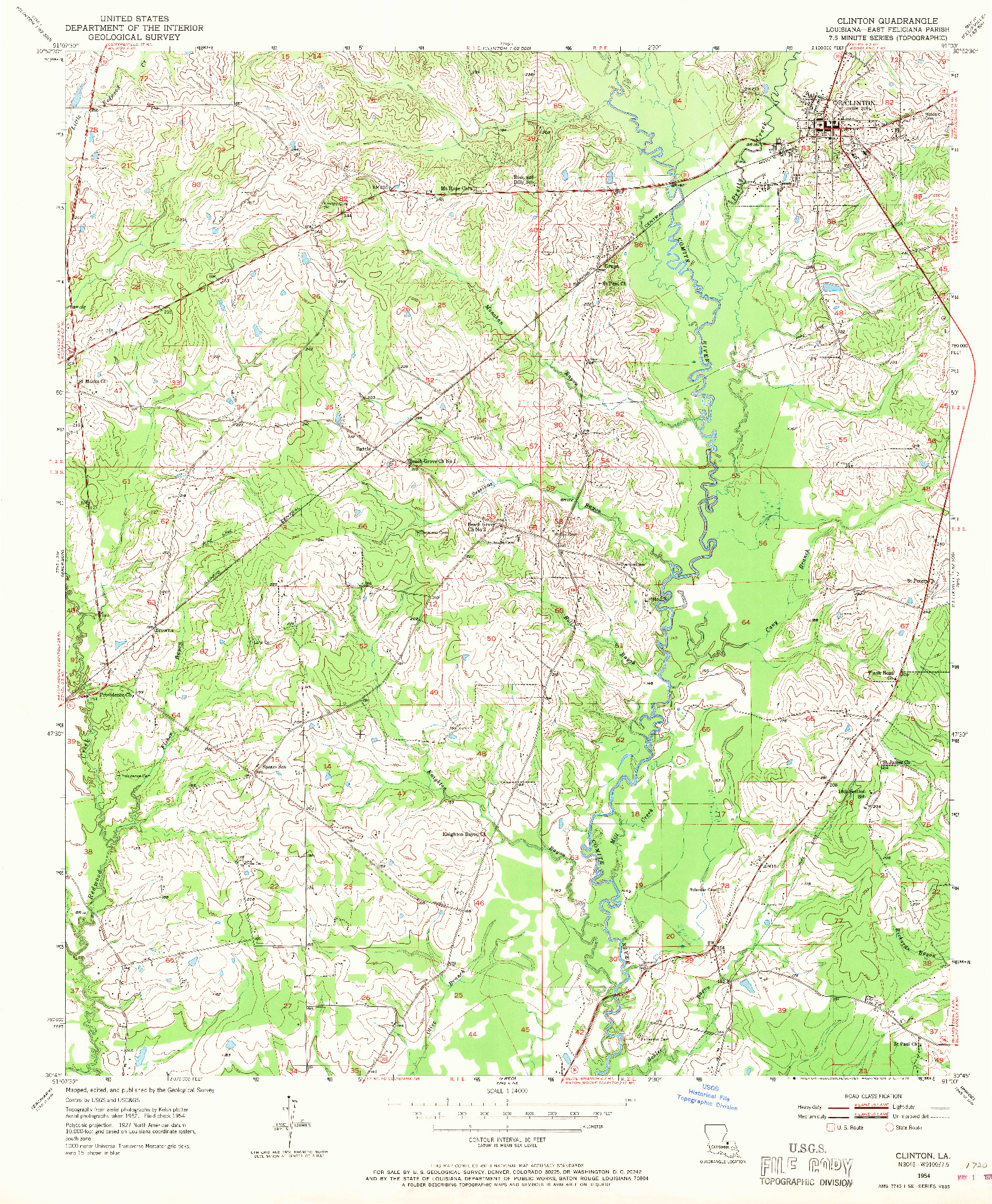 USGS 1:24000-SCALE QUADRANGLE FOR CLINTON, LA 1954