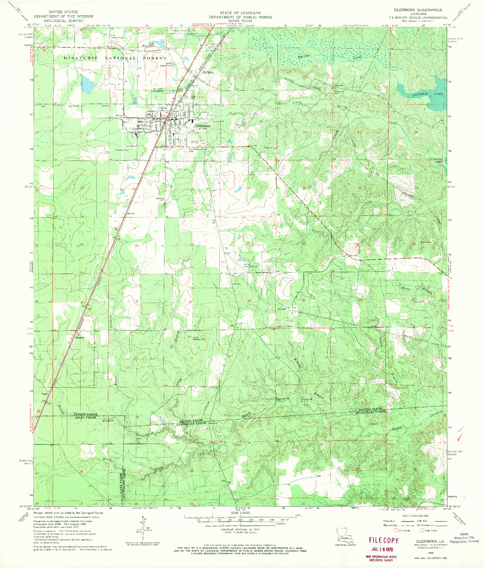 USGS 1:24000-SCALE QUADRANGLE FOR GLENMORA, LA 1968