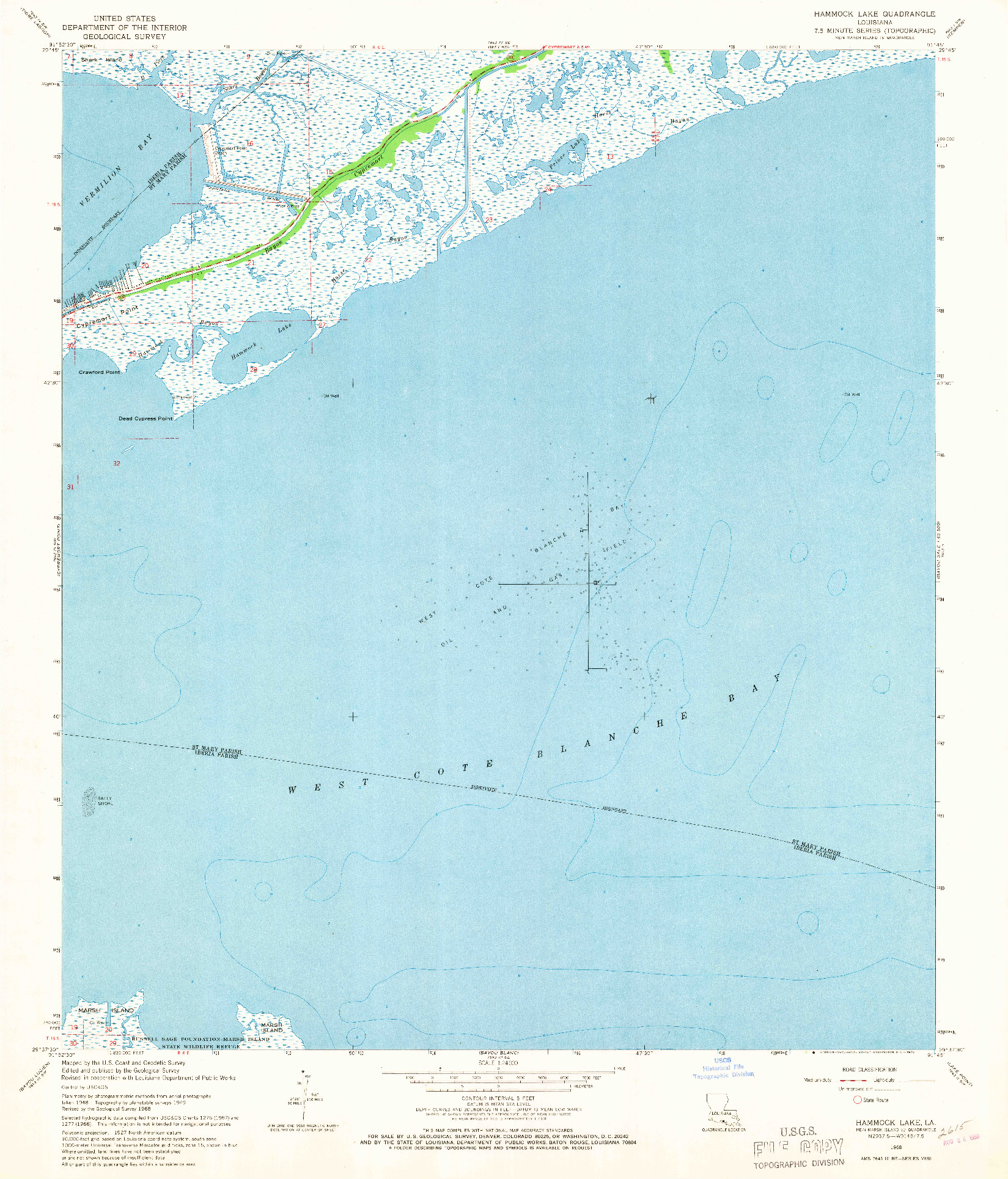USGS 1:24000-SCALE QUADRANGLE FOR HAMMOCK LAKE, LA 1968