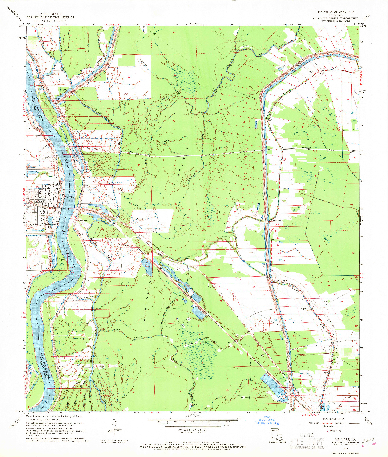 USGS 1:24000-SCALE QUADRANGLE FOR MELVILLE, LA 1968