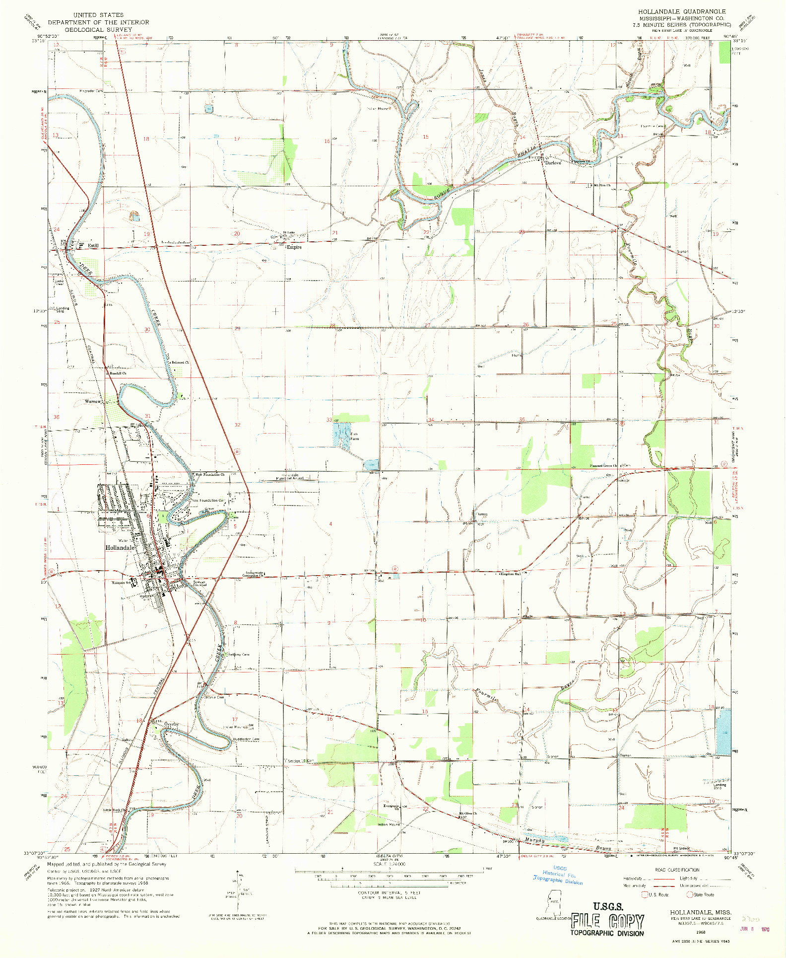 USGS 1:24000-SCALE QUADRANGLE FOR HOLLANDALE, MS 1968