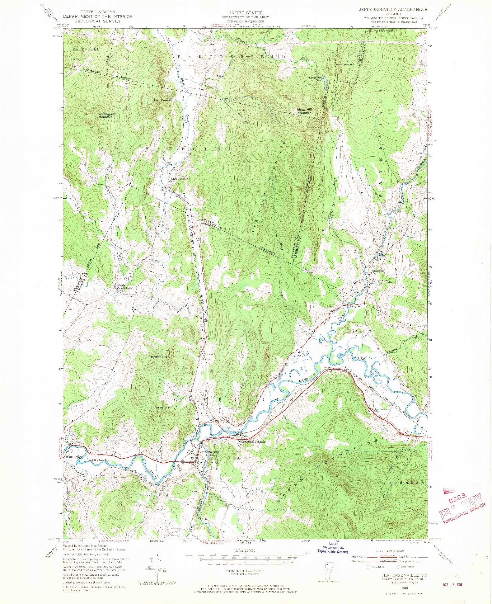 USGS 1:24000-SCALE QUADRANGLE FOR JEFFERSONVILLE, VT 1948