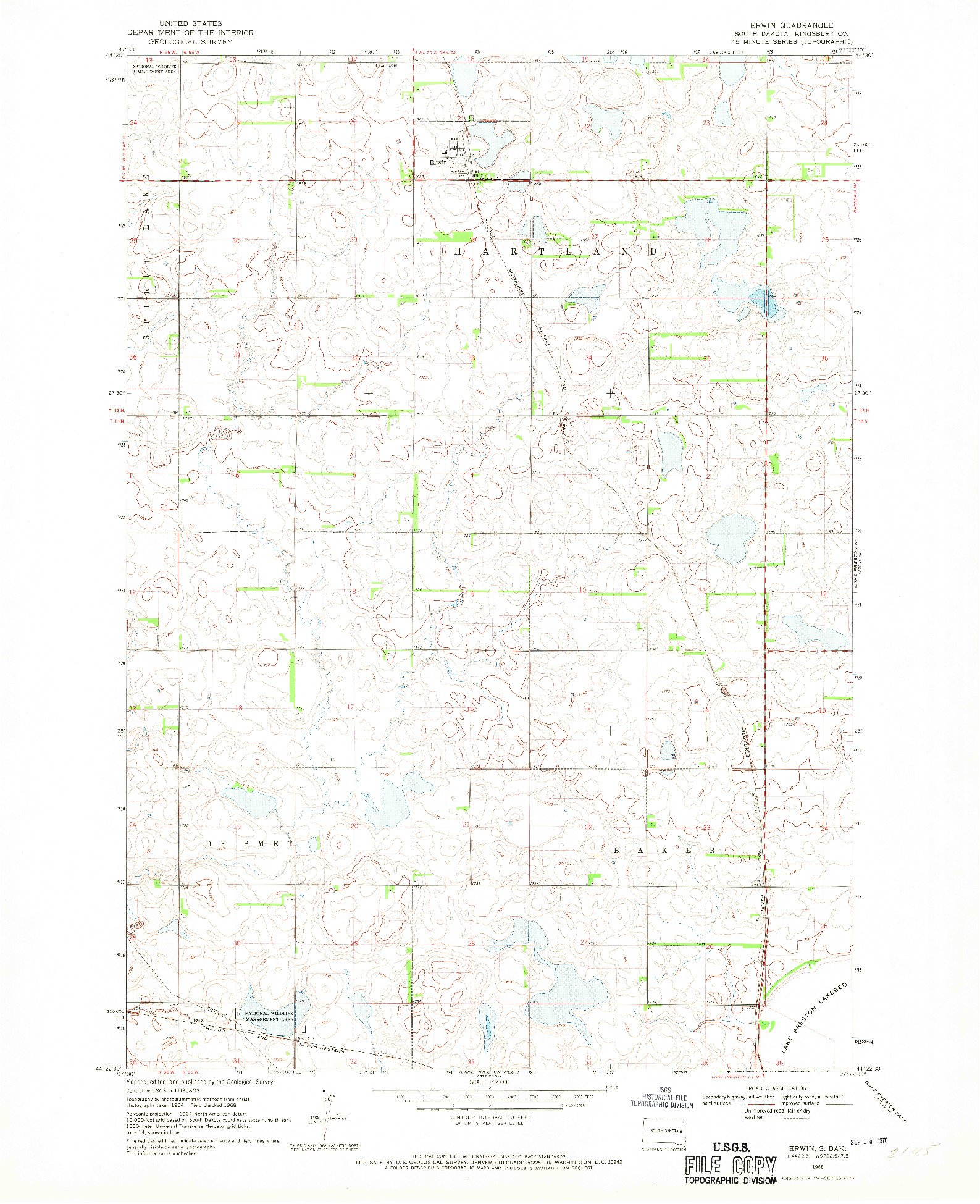 USGS 1:24000-SCALE QUADRANGLE FOR ERWIN, SD 1968