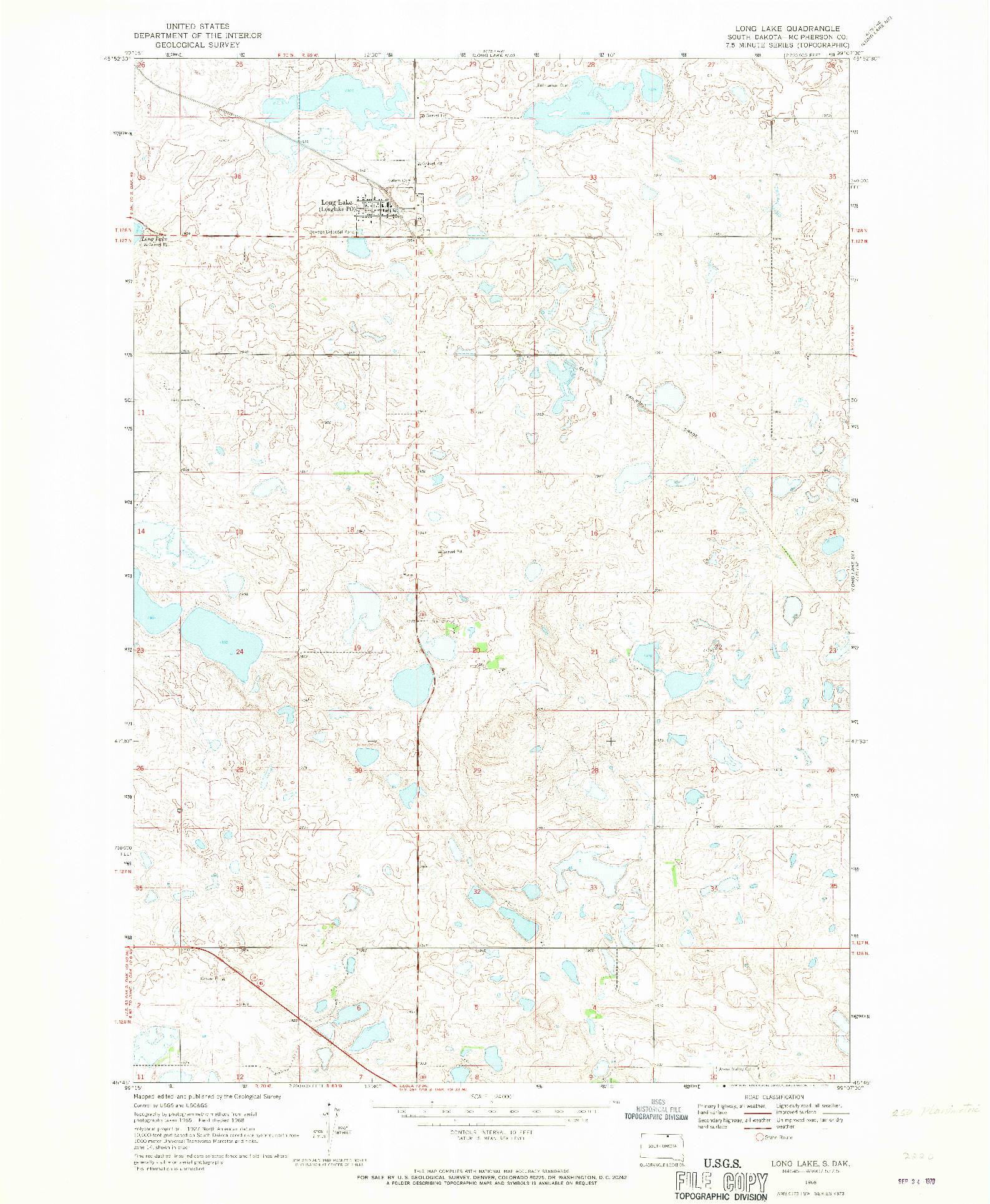 USGS 1:24000-SCALE QUADRANGLE FOR LONG LAKE, SD 1968