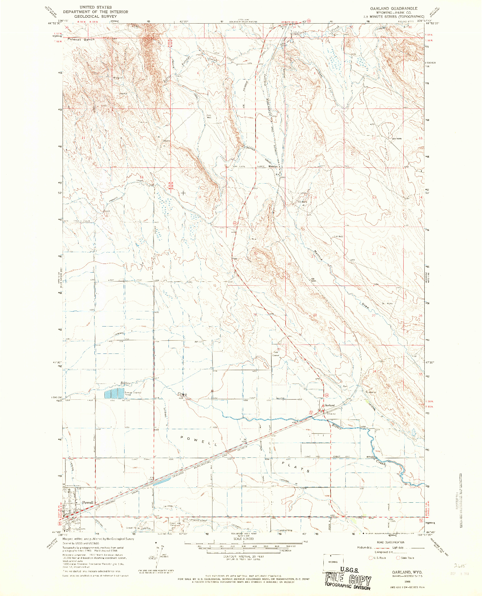 USGS 1:24000-SCALE QUADRANGLE FOR GARLAND, WY 1966