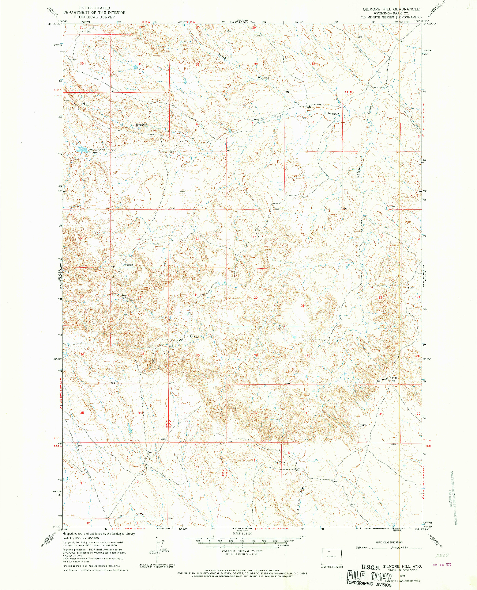 USGS 1:24000-SCALE QUADRANGLE FOR GILMORE HILL, WY 1966
