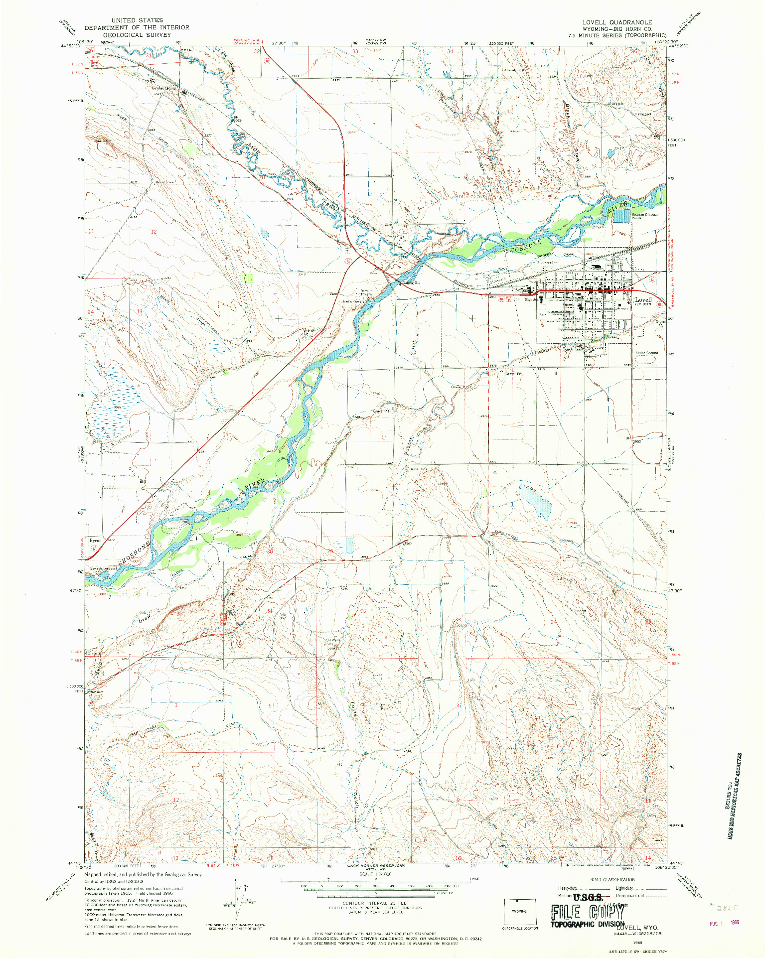 USGS 1:24000-SCALE QUADRANGLE FOR LOVELL, WY 1966
