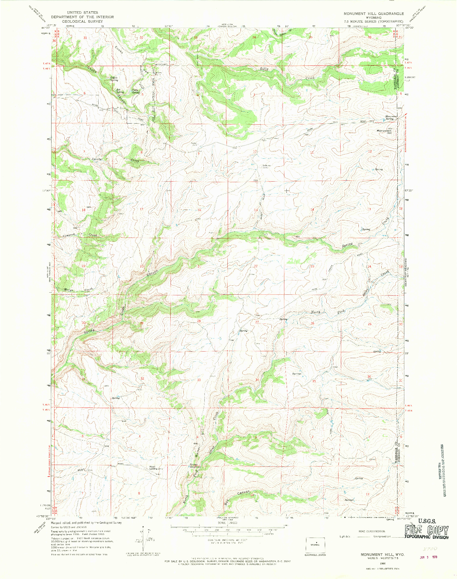 USGS 1:24000-SCALE QUADRANGLE FOR MONUMENT HILL, WY 1966