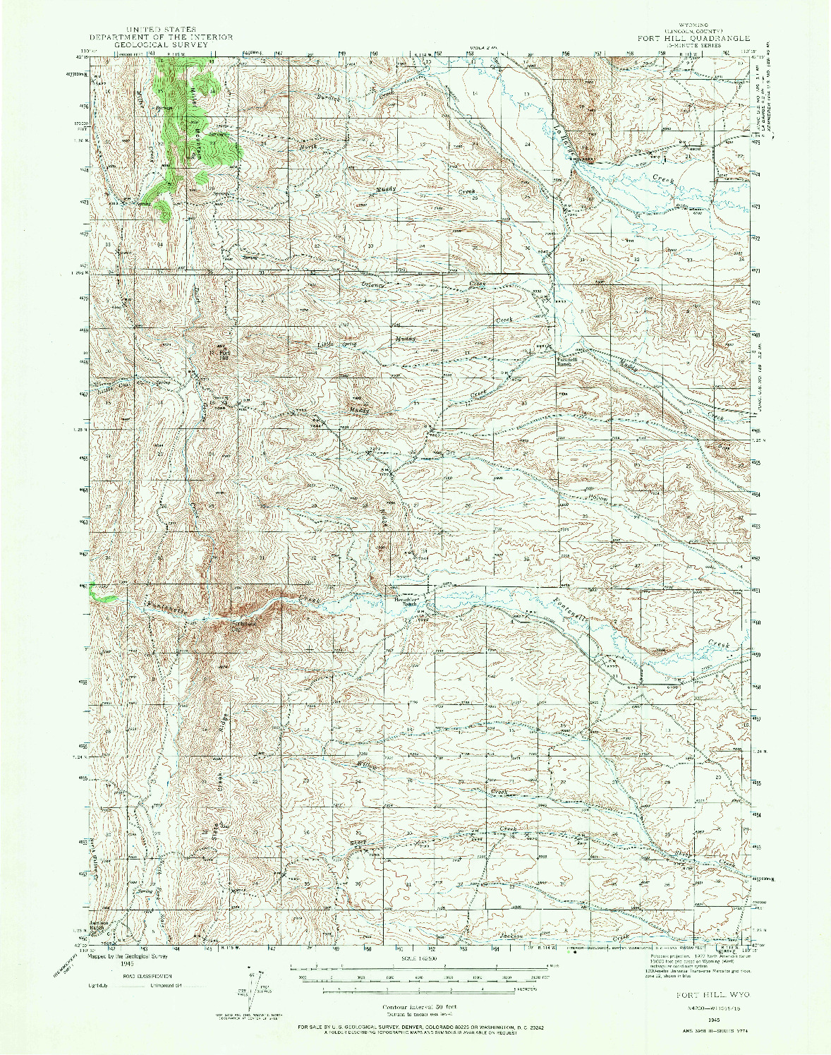 USGS 1:62500-SCALE QUADRANGLE FOR FORT HILL, WY 1945