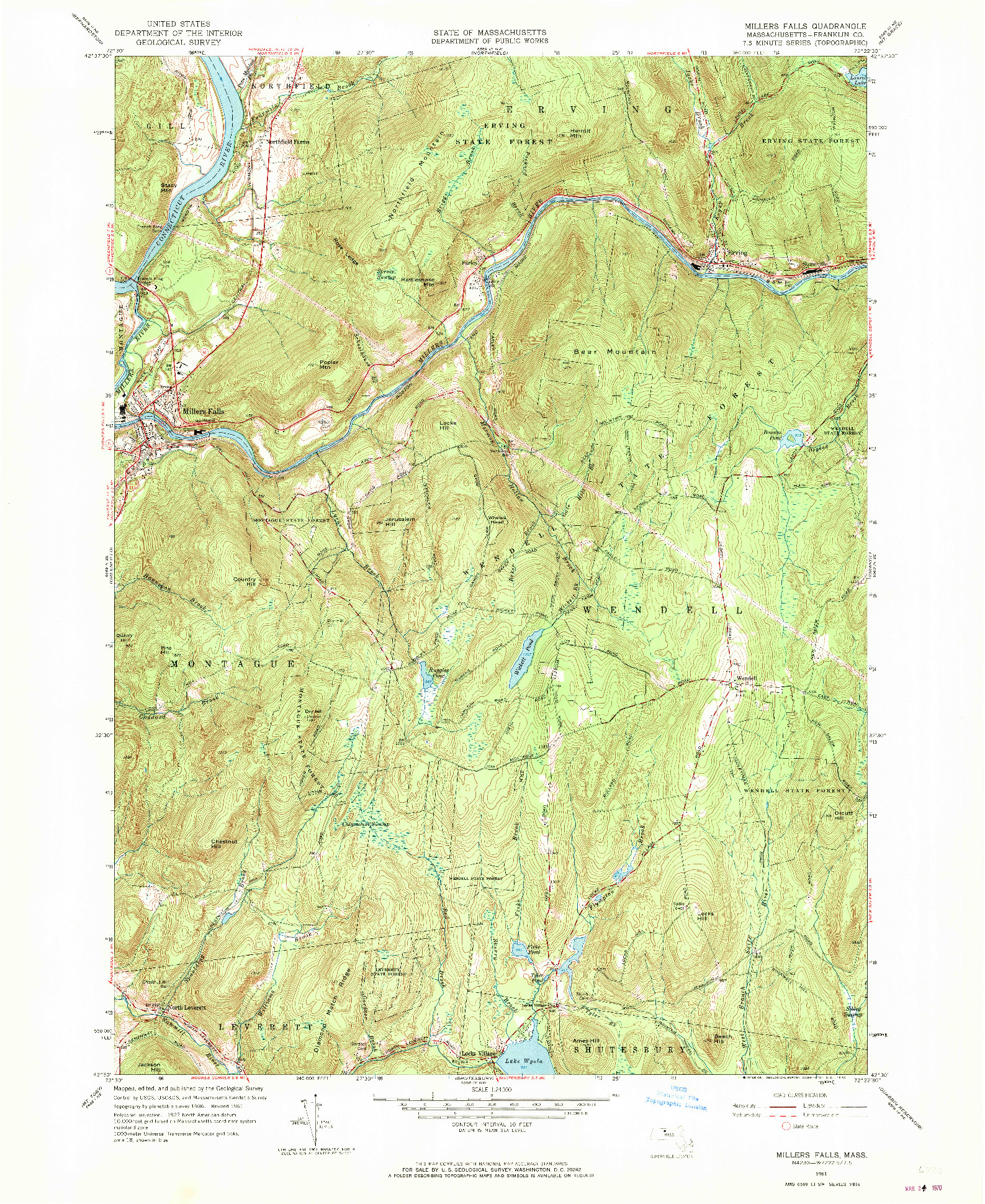 USGS 1:24000-SCALE QUADRANGLE FOR MILLERS FALLS, MA 1961