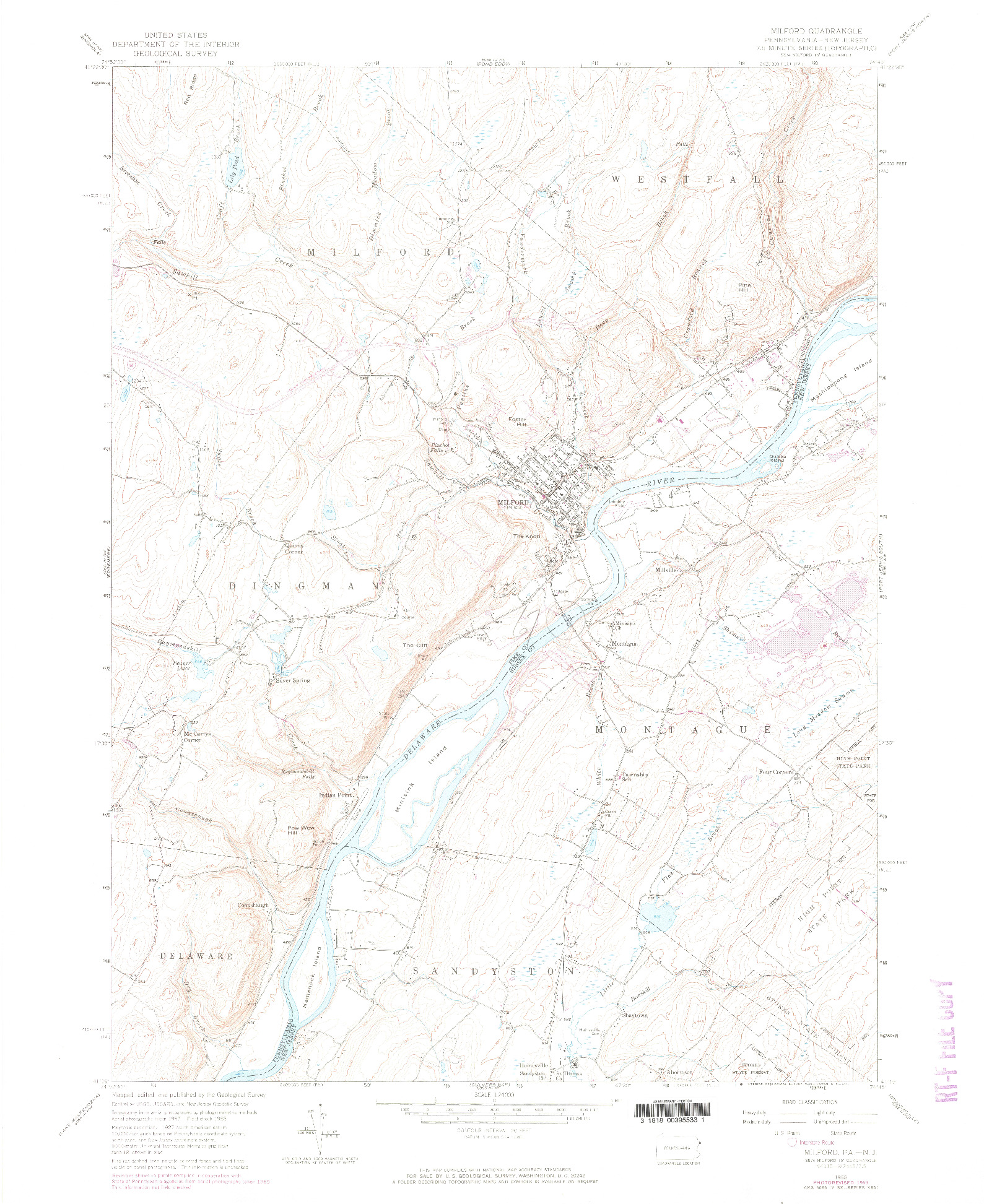 USGS 1:24000-SCALE QUADRANGLE FOR MILFORD, PA 1958