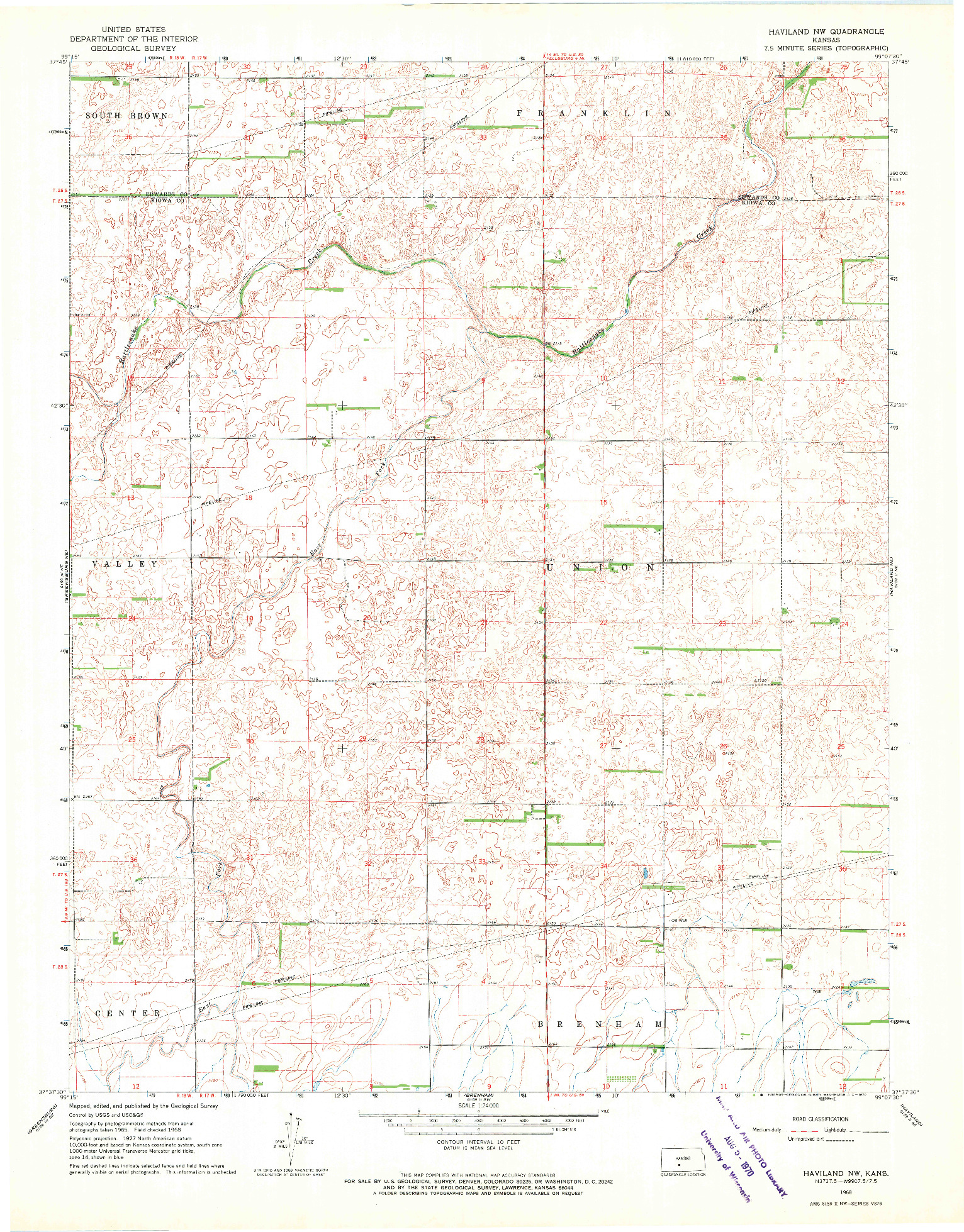 USGS 1:24000-SCALE QUADRANGLE FOR HAVILAND NW, KS 1968