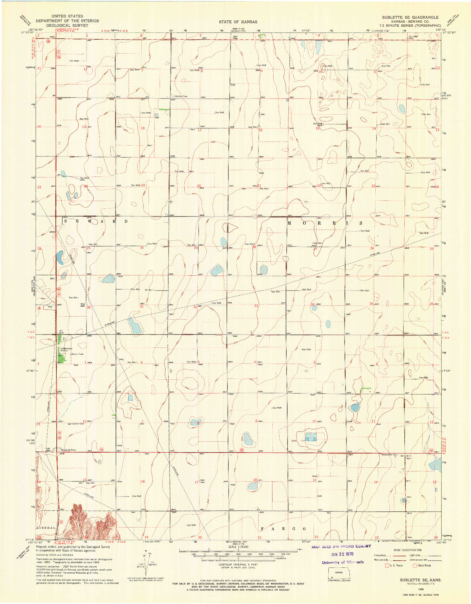 USGS 1:24000-SCALE QUADRANGLE FOR SUBLETTE SE, KS 1968