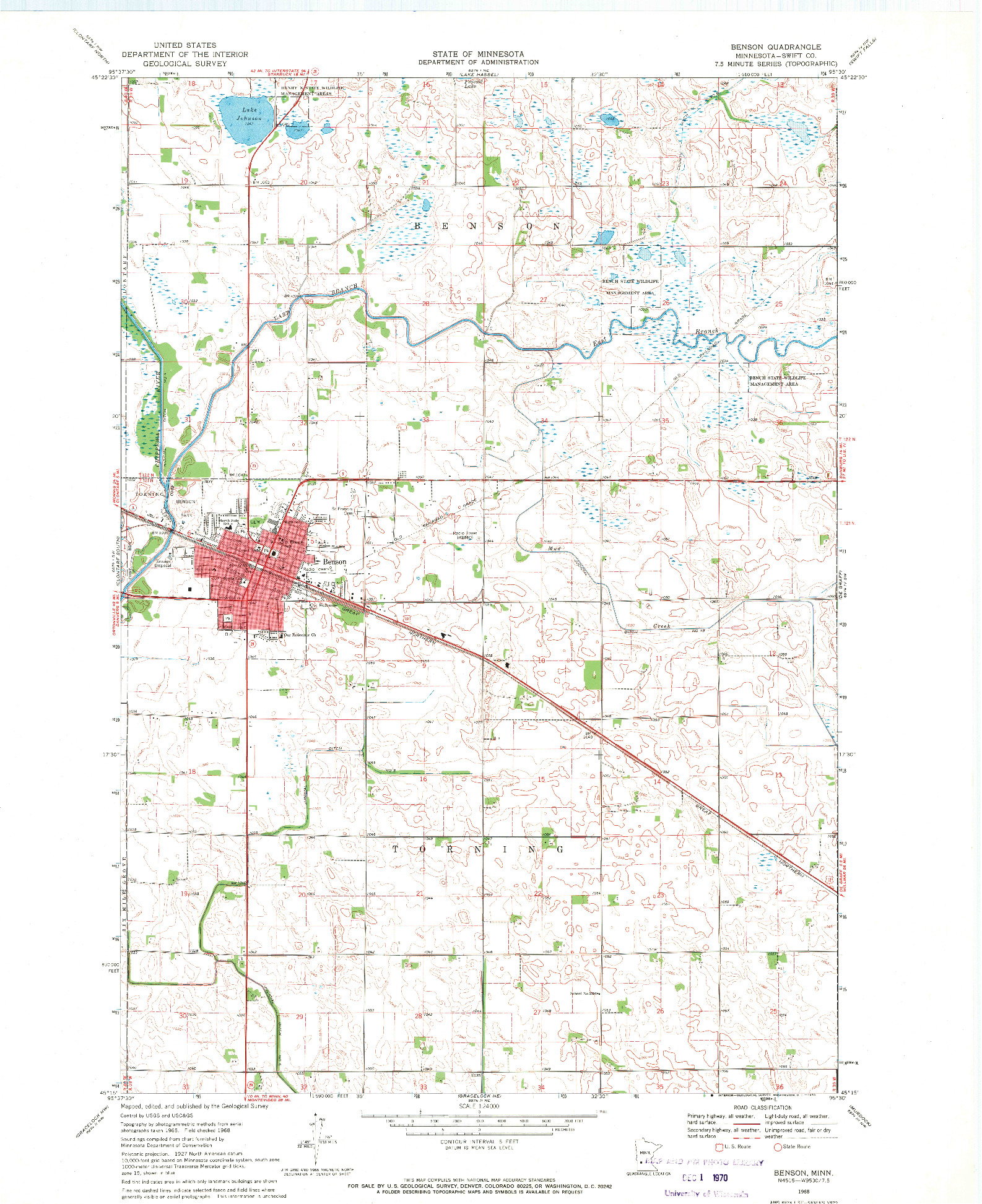 USGS 1:24000-SCALE QUADRANGLE FOR BENSON, MN 1968