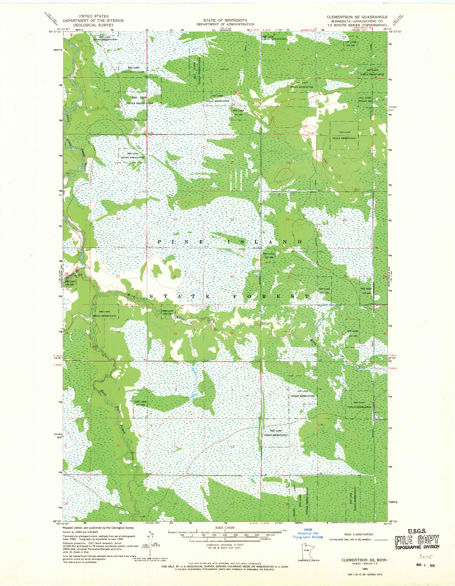 USGS 1:24000-SCALE QUADRANGLE FOR CLEMENTSON SE, MN 1968