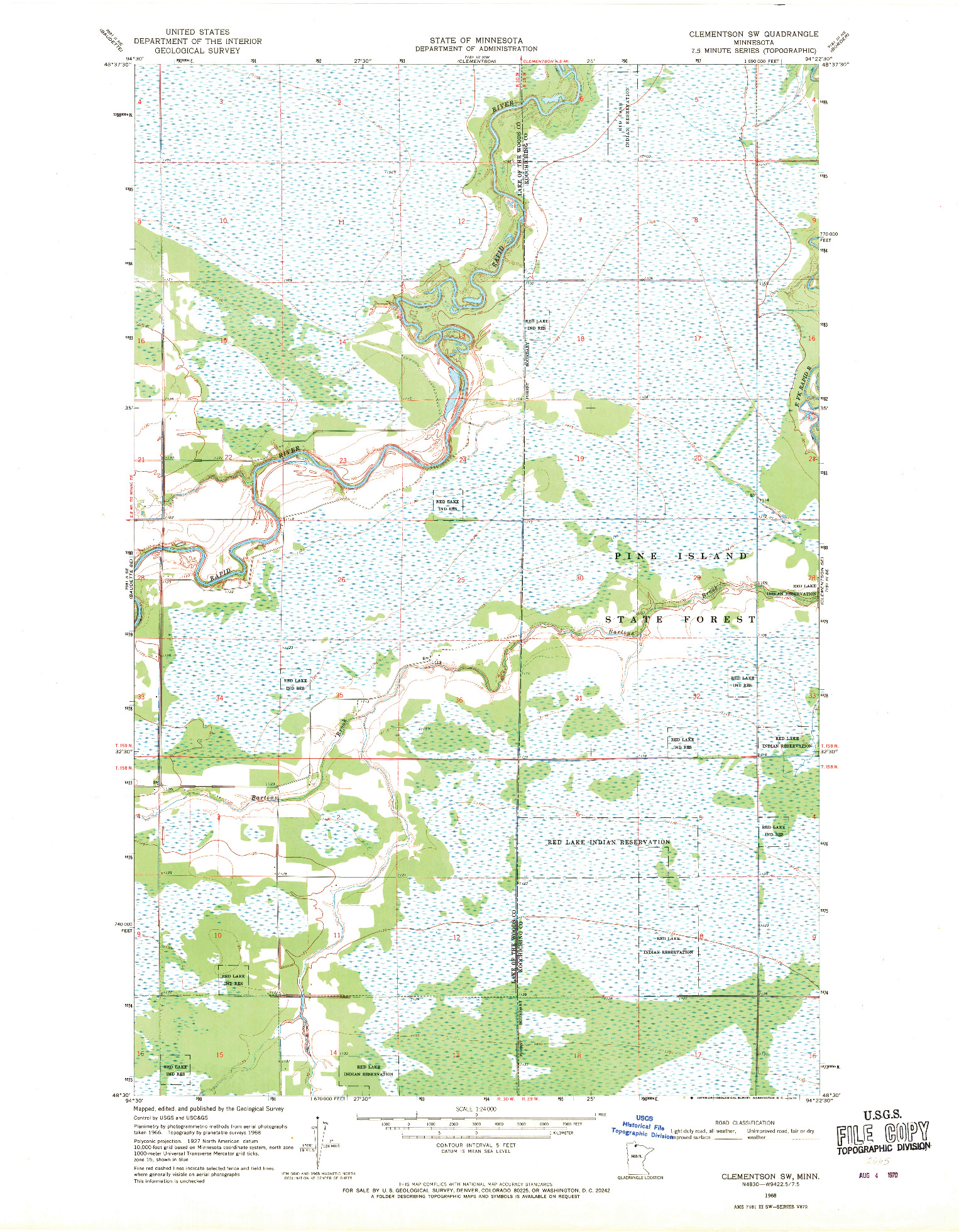 USGS 1:24000-SCALE QUADRANGLE FOR CLEMENTSON SW, MN 1968
