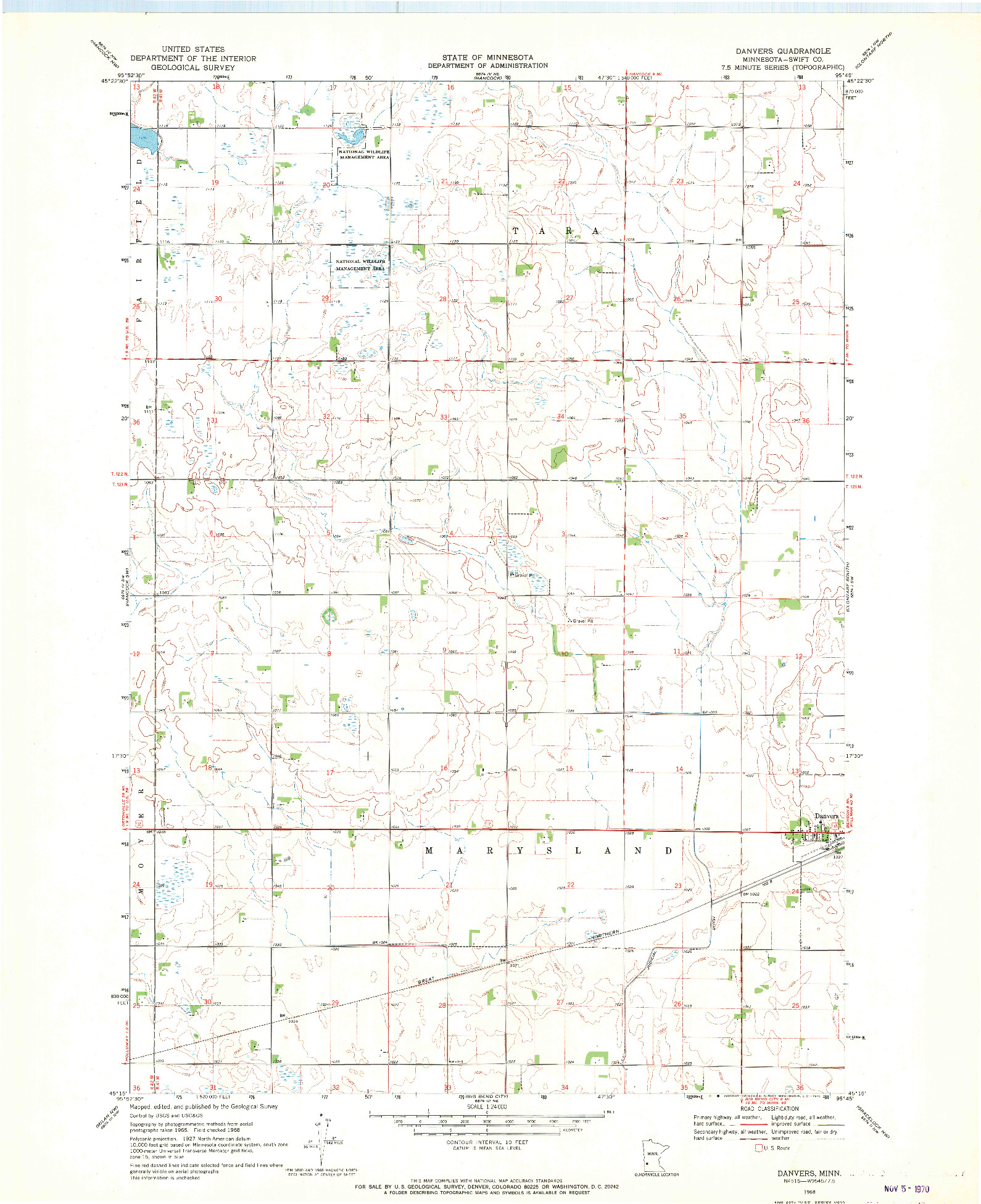 USGS 1:24000-SCALE QUADRANGLE FOR DANVERS, MN 1968