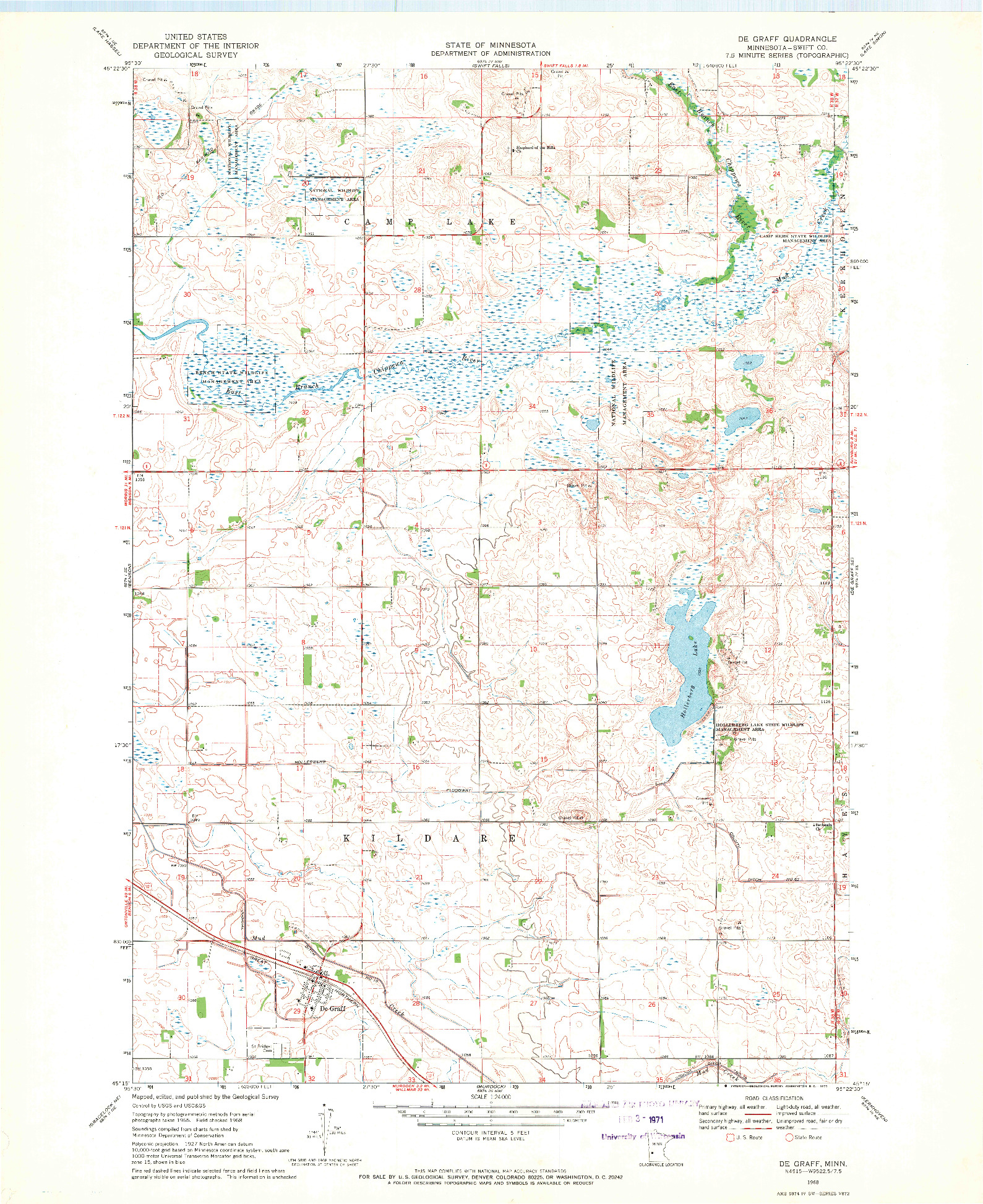 USGS 1:24000-SCALE QUADRANGLE FOR DE GRAFF, MN 1968