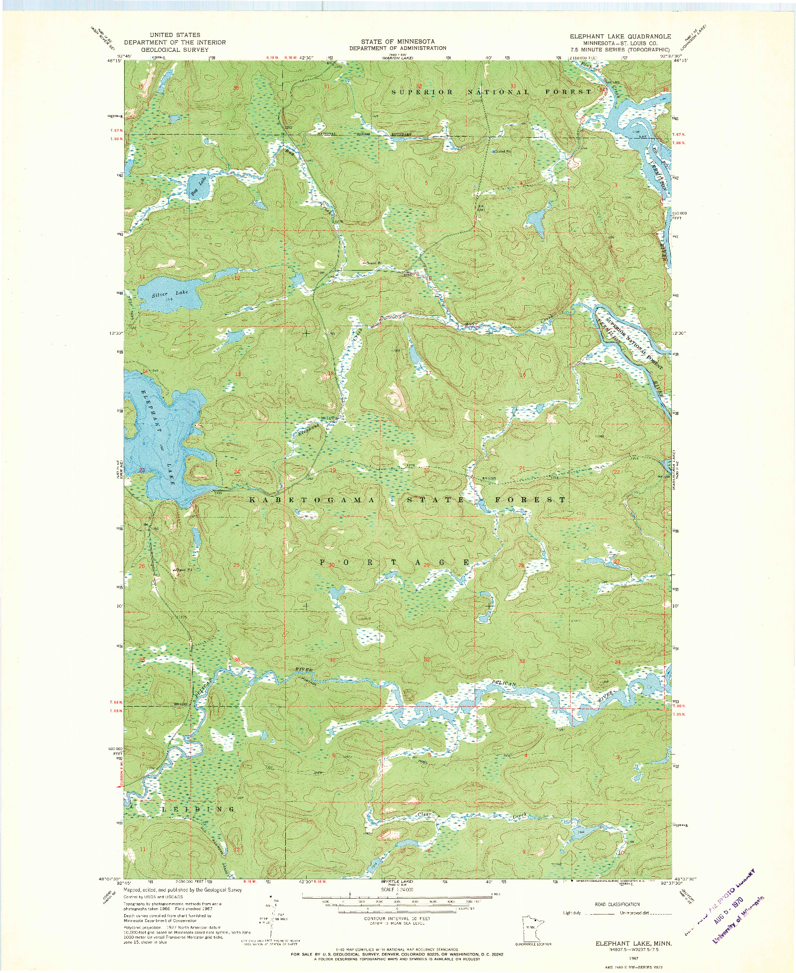 USGS 1:24000-SCALE QUADRANGLE FOR ELEPHANT LAKE, MN 1967