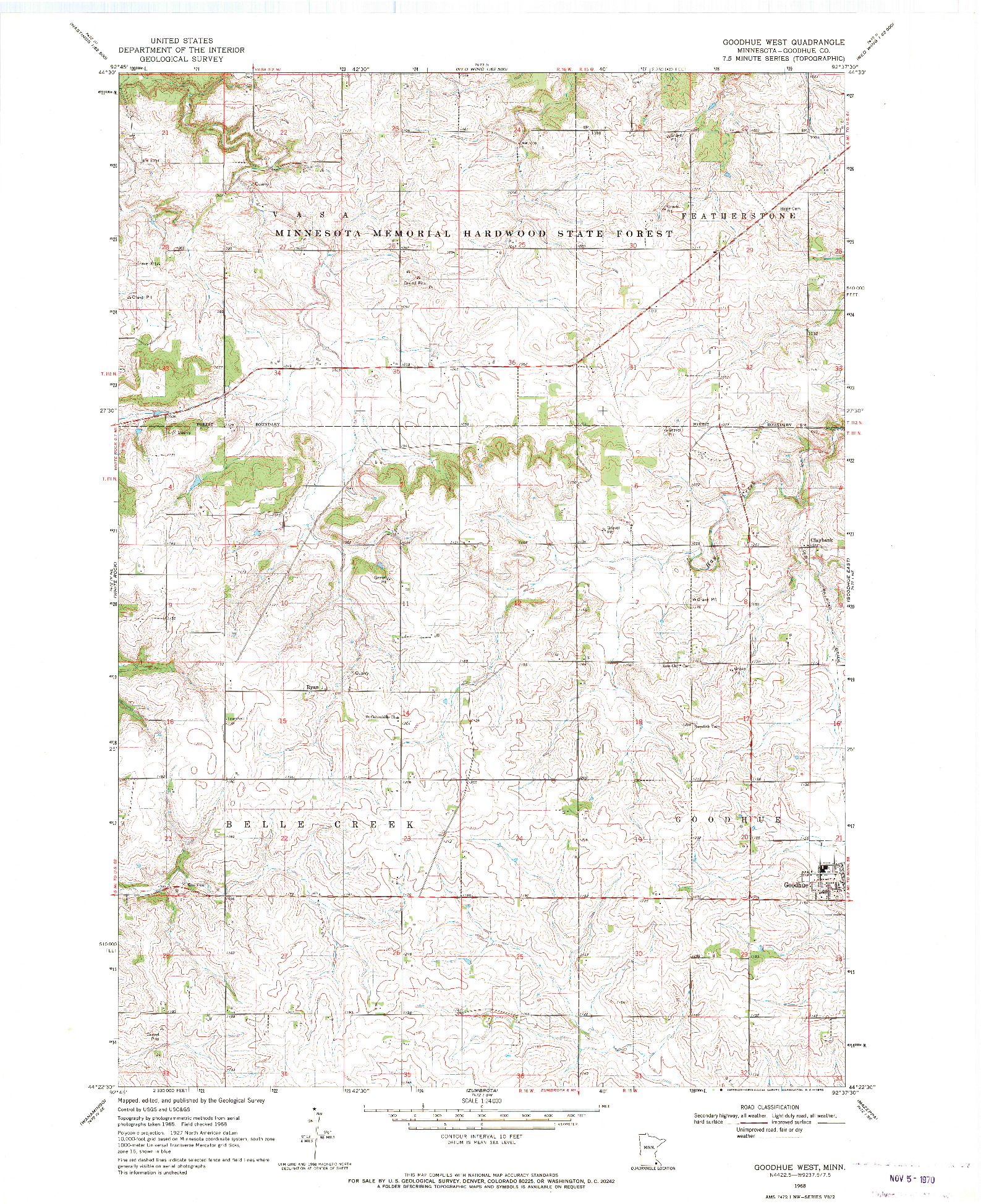 USGS 1:24000-SCALE QUADRANGLE FOR GOODHUE WEST, MN 1968