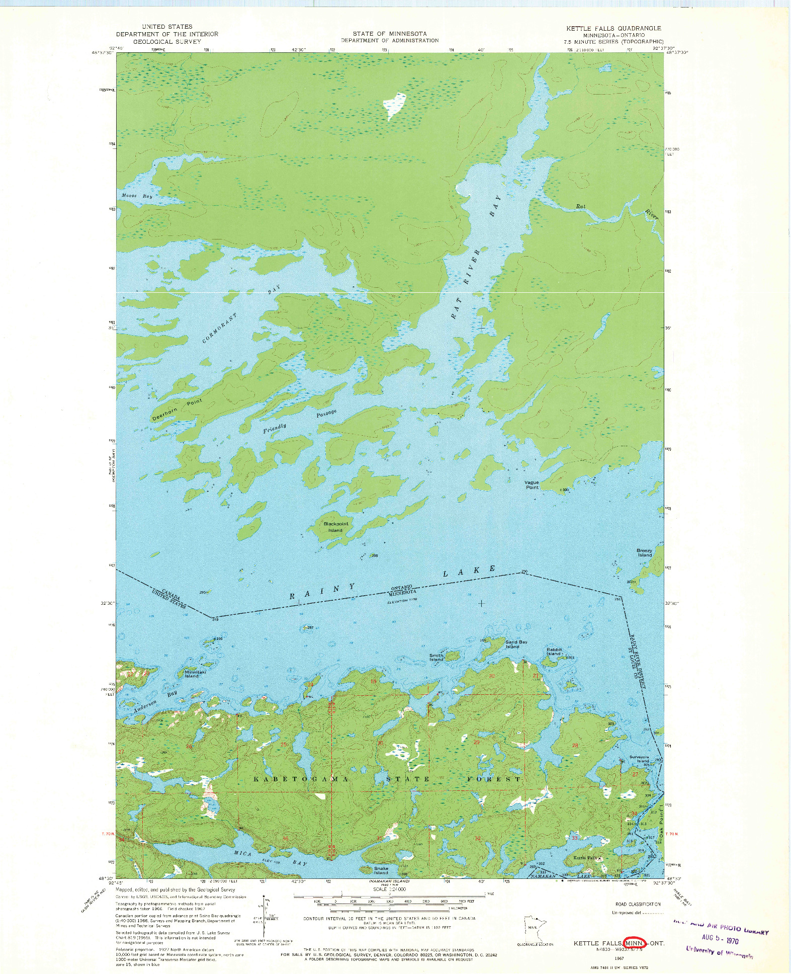 USGS 1:24000-SCALE QUADRANGLE FOR KETTLE FALLS, MN 1967