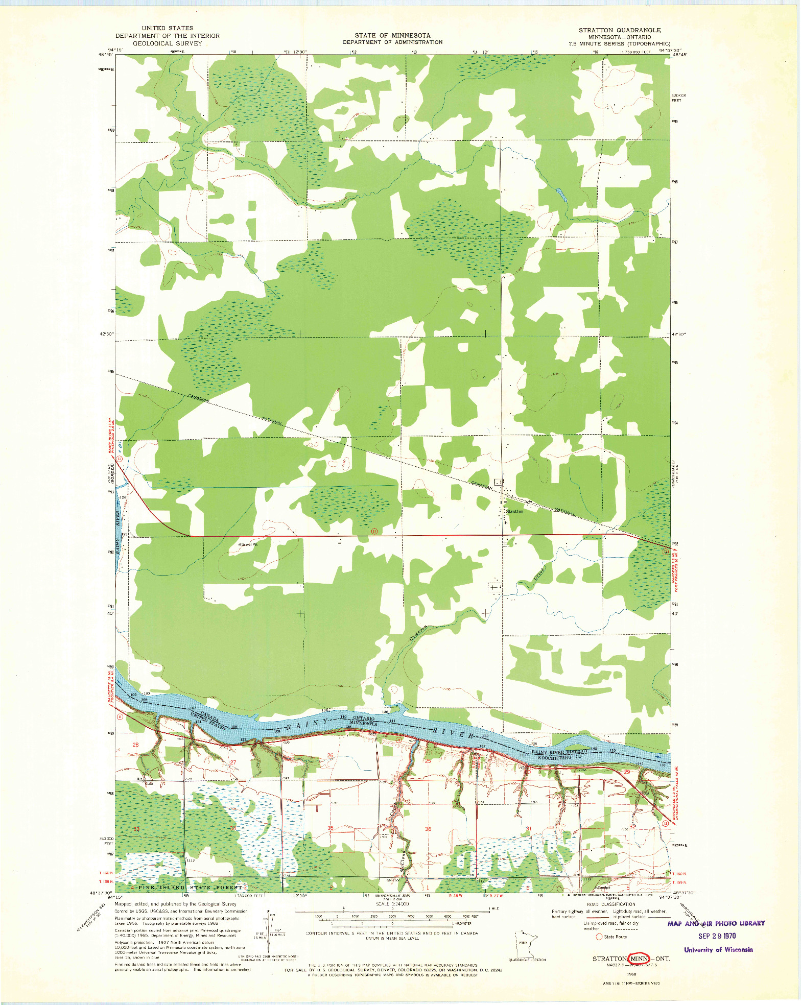 USGS 1:24000-SCALE QUADRANGLE FOR STRATTON, MN 1968