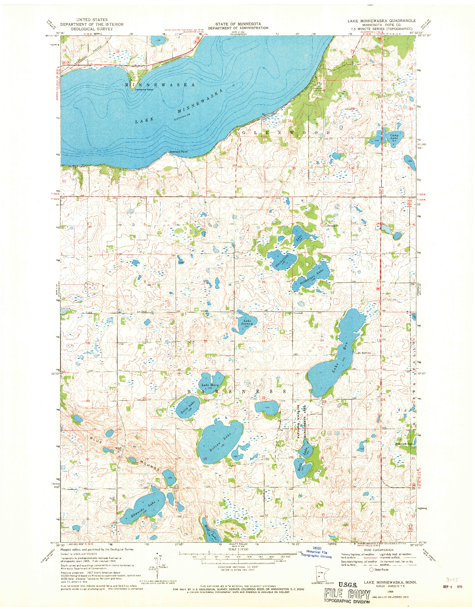 USGS 1:24000-SCALE QUADRANGLE FOR LAKE MINNEWASKA, MN 1968