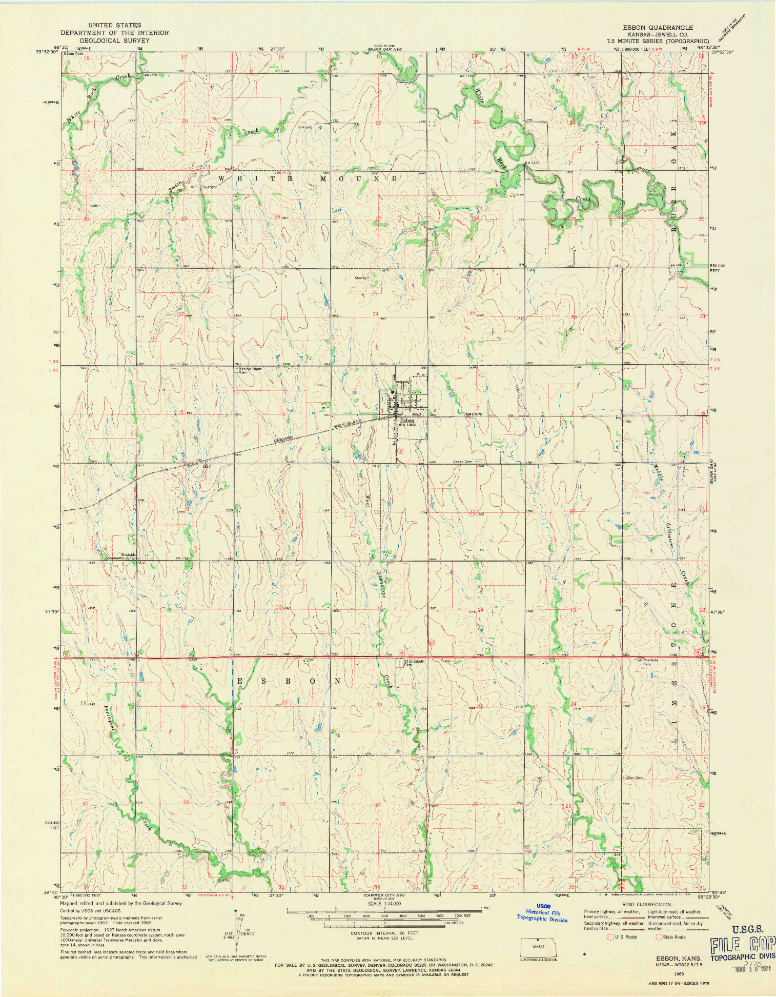 USGS 1:24000-SCALE QUADRANGLE FOR ESBON, KS 1969