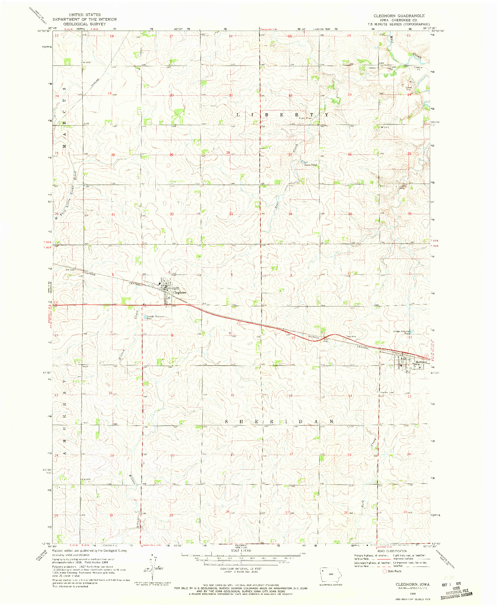 USGS 1:24000-SCALE QUADRANGLE FOR CLEGHORN, IA 1969