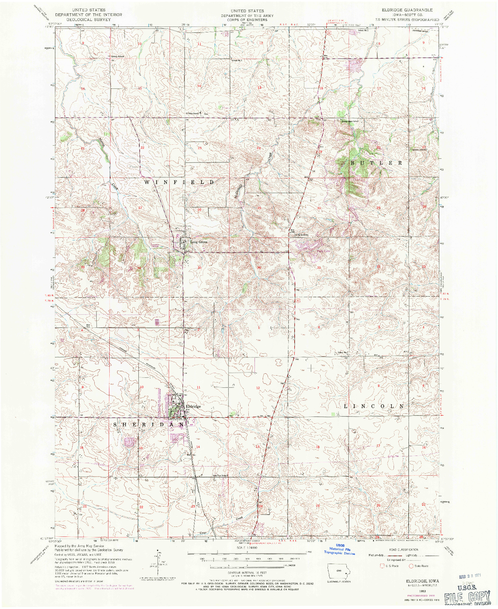 USGS 1:24000-SCALE QUADRANGLE FOR ELDRIDGE, IA 1953