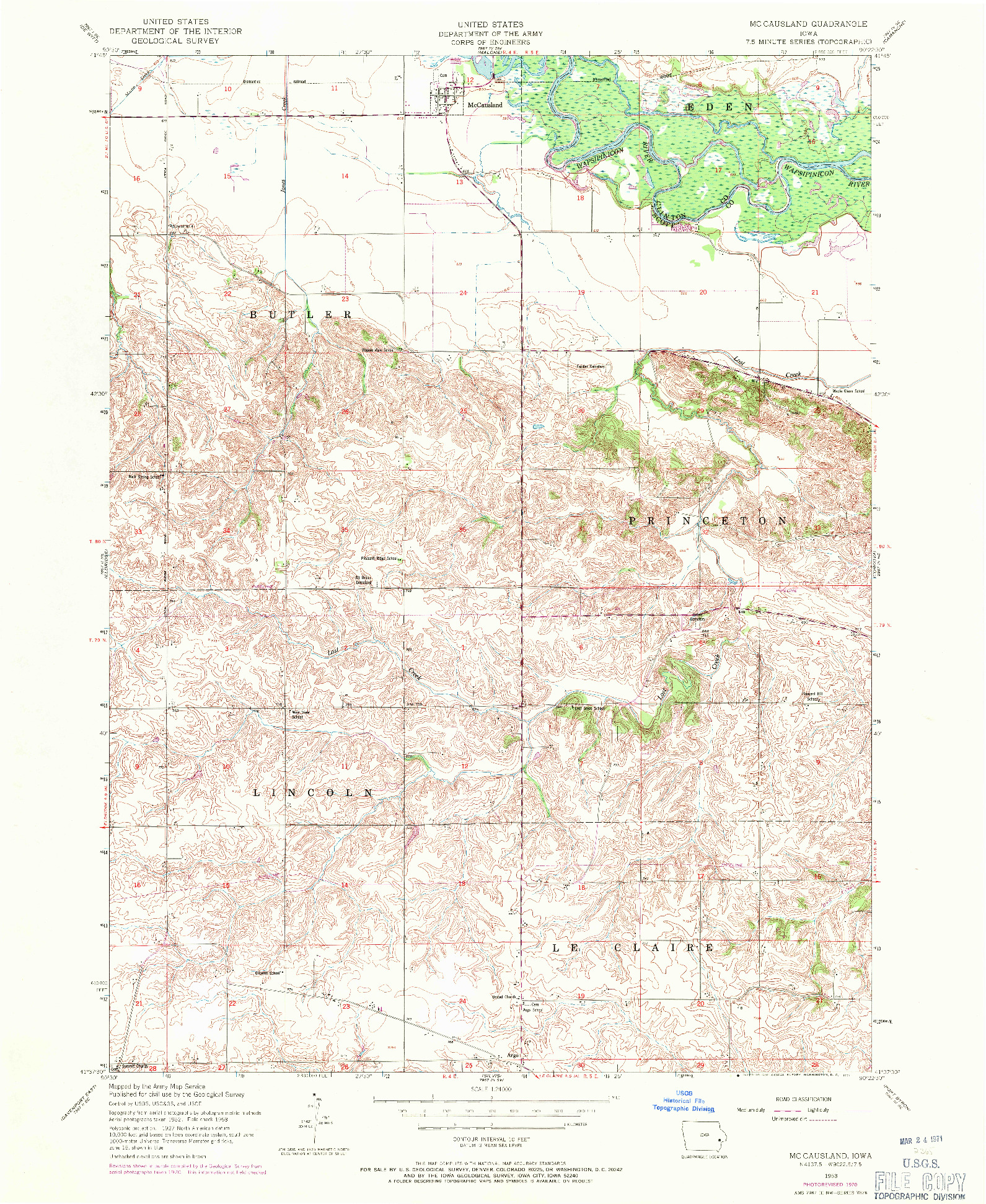 USGS 1:24000-SCALE QUADRANGLE FOR MC CAUSLAND, IA 1953