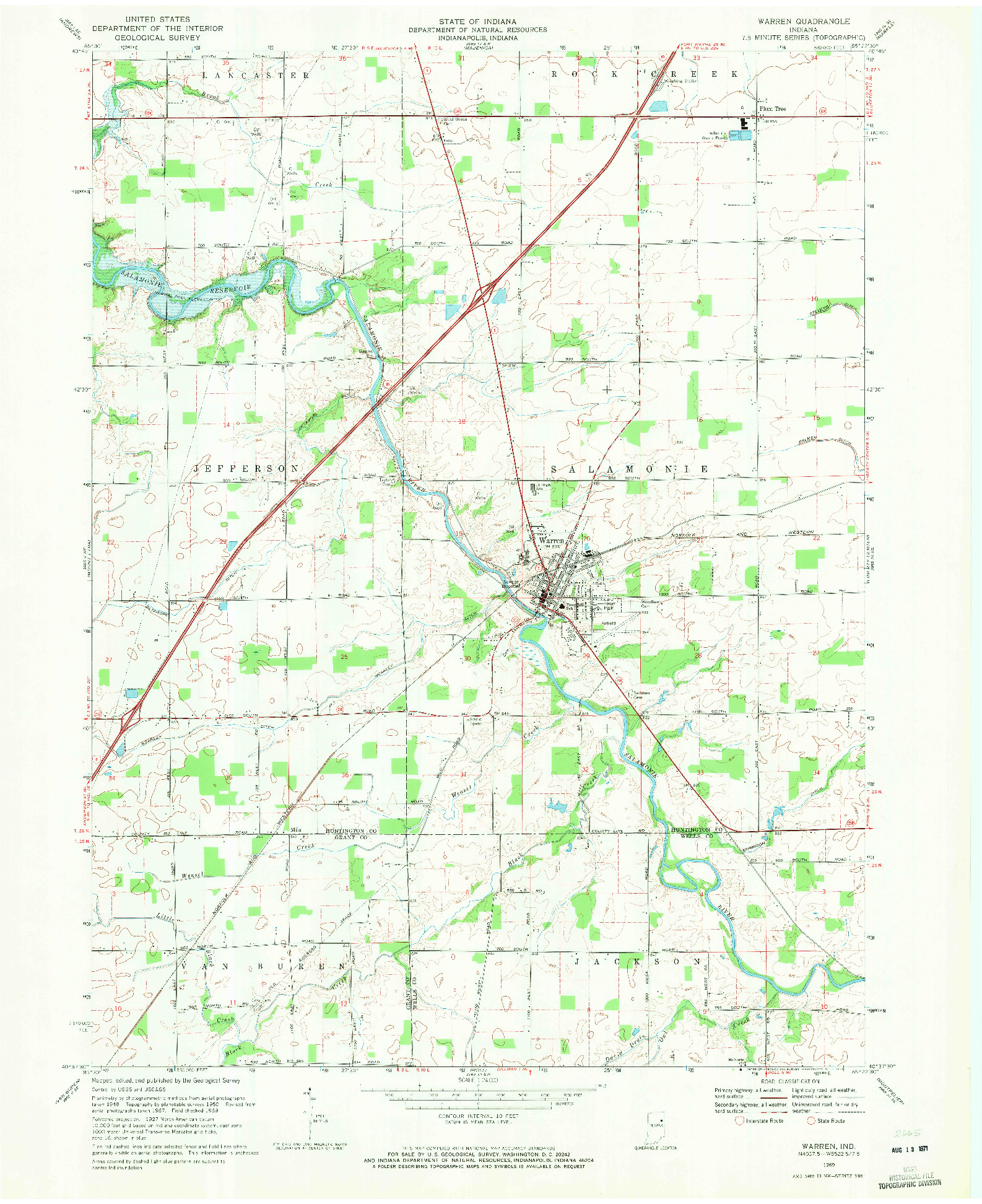 USGS 1:24000-SCALE QUADRANGLE FOR WARREN, IN 1969