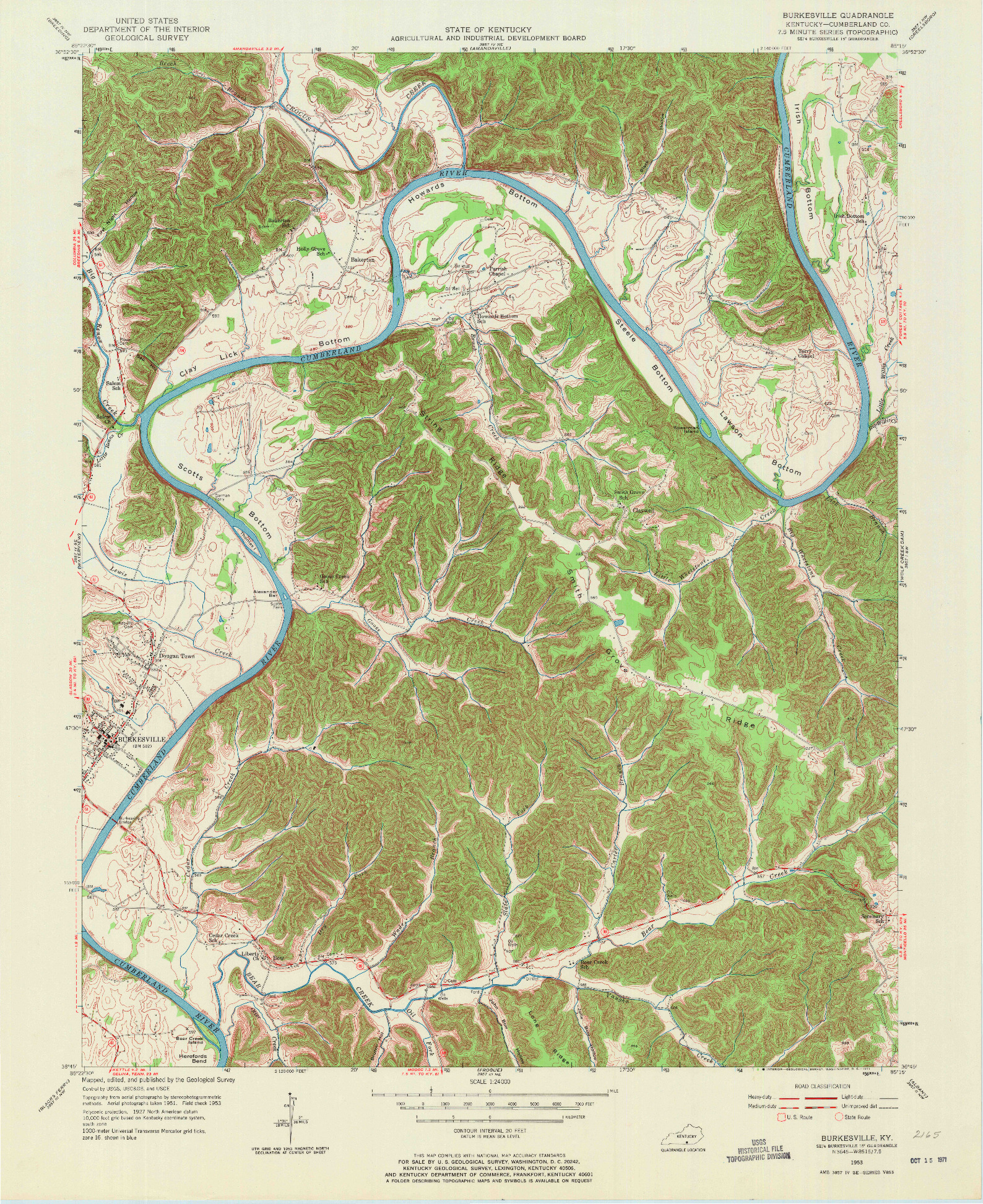 USGS 1:24000-SCALE QUADRANGLE FOR BURKESVILLE, KY 1953