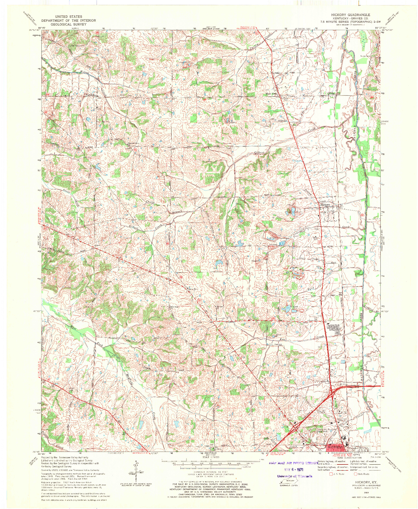 USGS 1:24000-SCALE QUADRANGLE FOR HICKORY, KY 1969