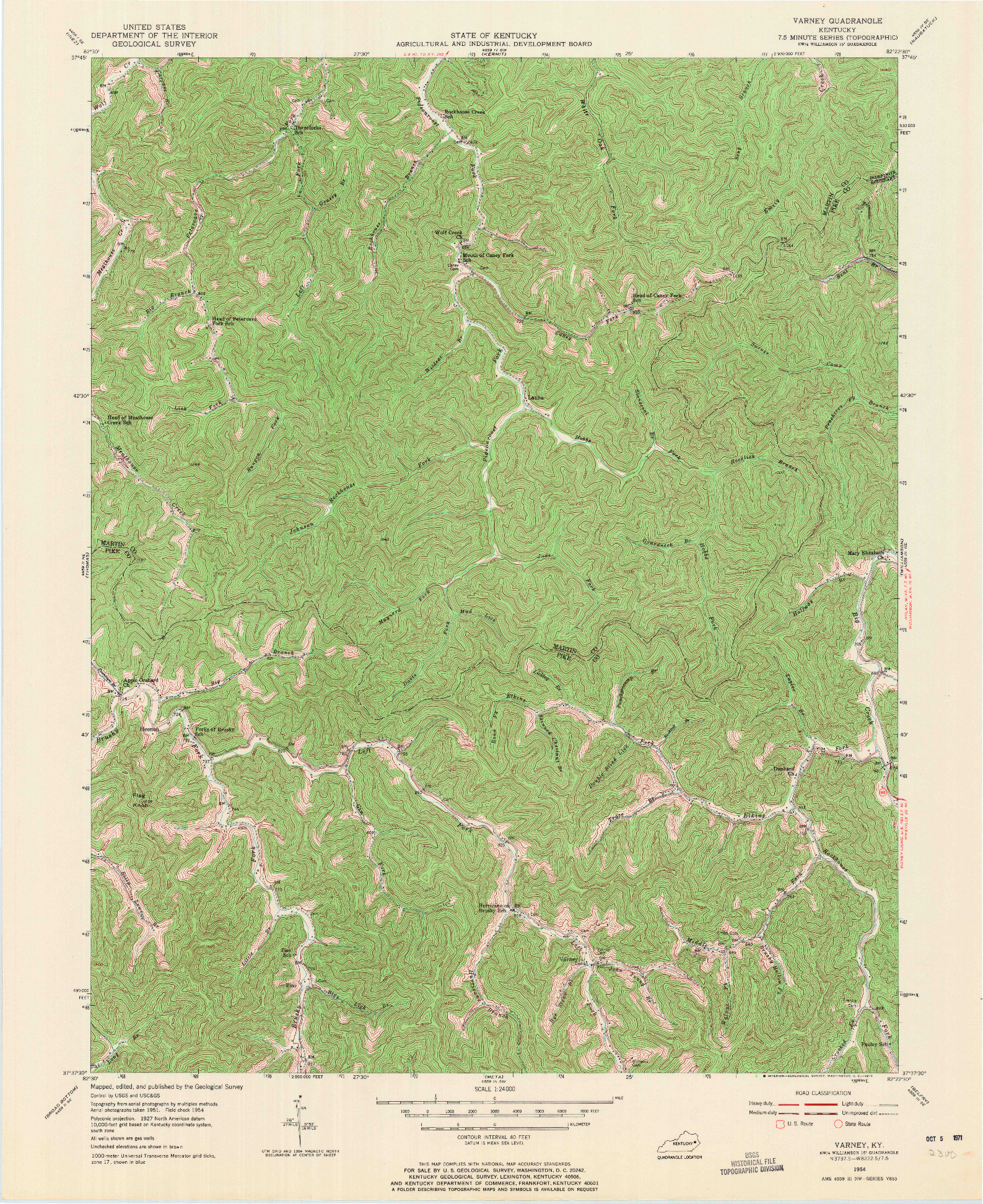 USGS 1:24000-SCALE QUADRANGLE FOR VARNEY, KY 1954