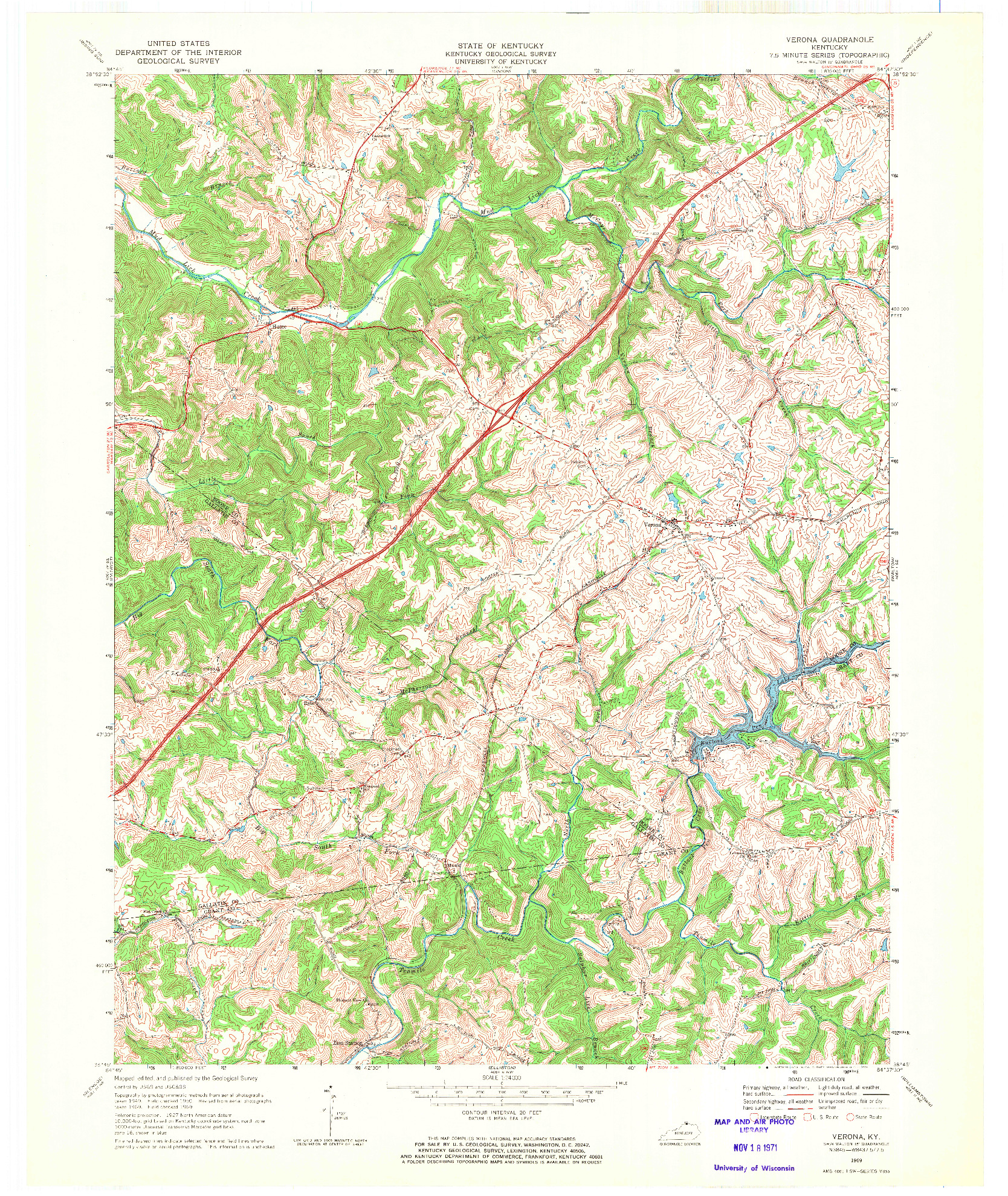 USGS 1:24000-SCALE QUADRANGLE FOR VERONA, KY 1969