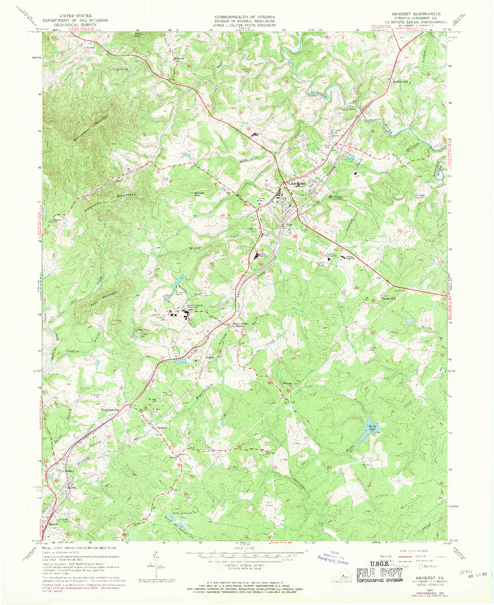 USGS 1:24000-SCALE QUADRANGLE FOR AMHERST, VA 1963