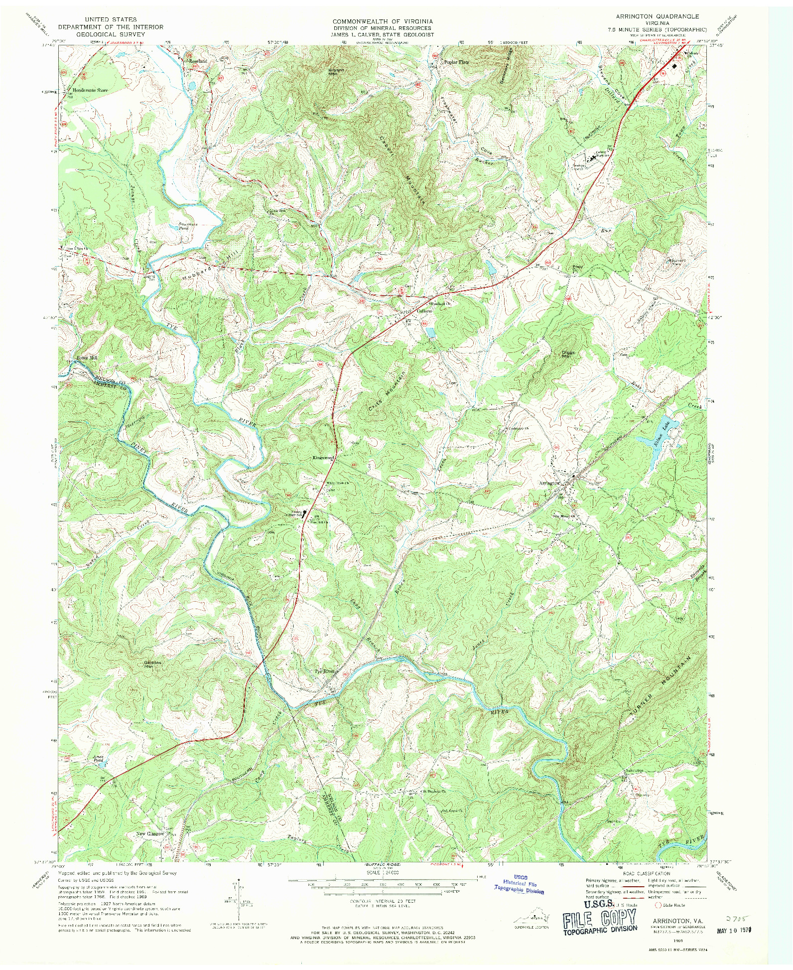 USGS 1:24000-SCALE QUADRANGLE FOR ARRINGTON, VA 1969