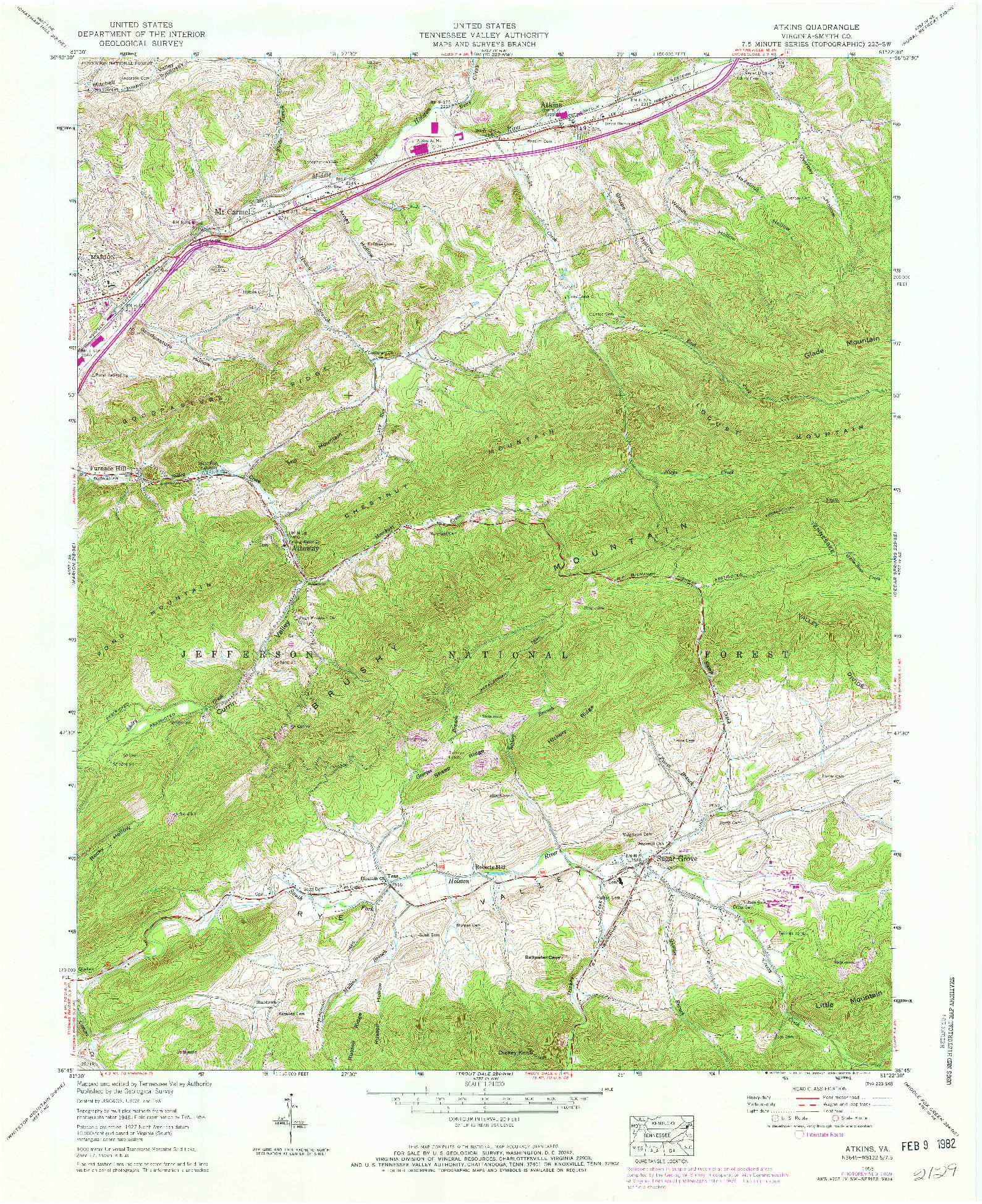 USGS 1:24000-SCALE QUADRANGLE FOR ATKINS, VA 1958