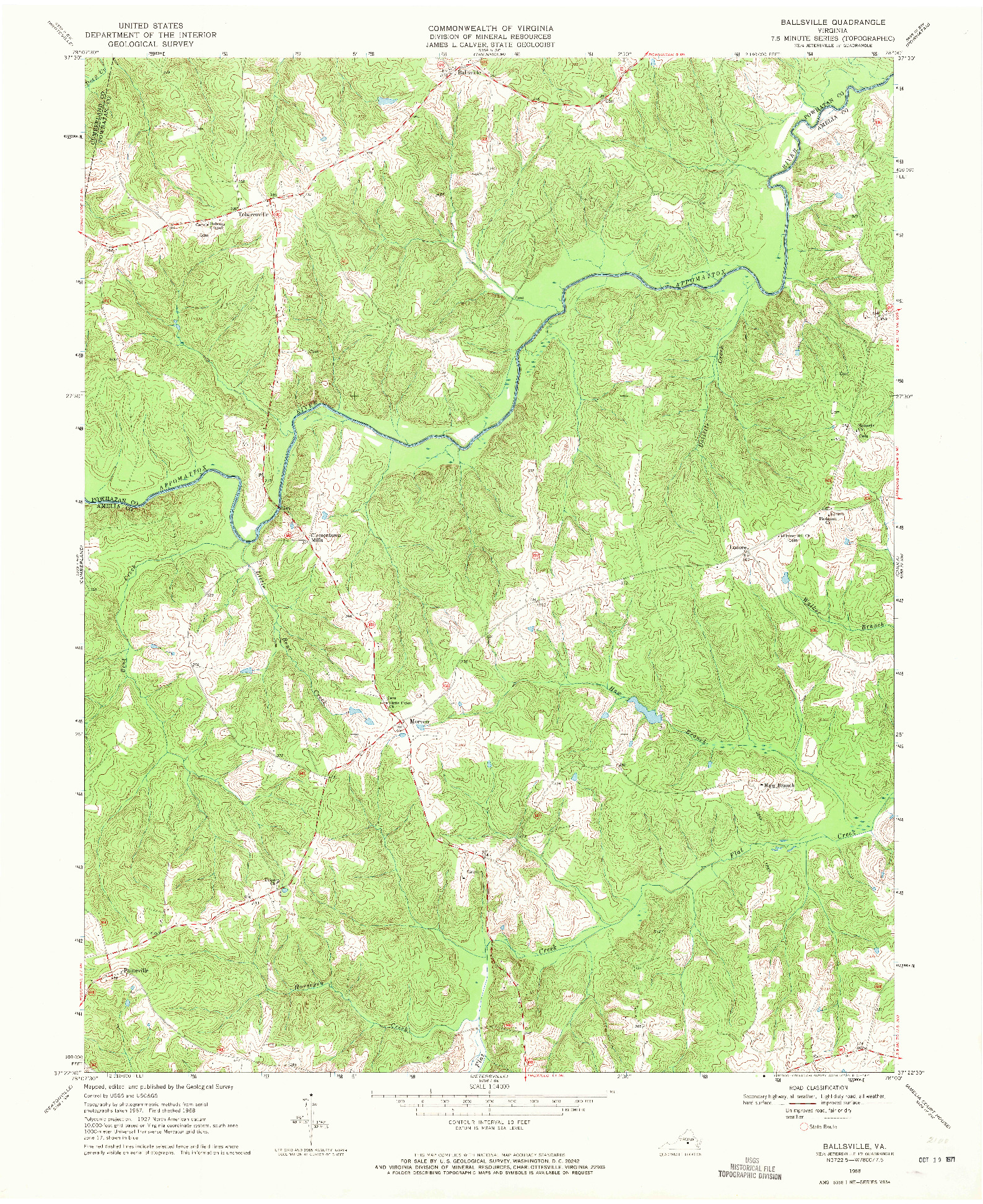 USGS 1:24000-SCALE QUADRANGLE FOR BALLSVILLE, VA 1968