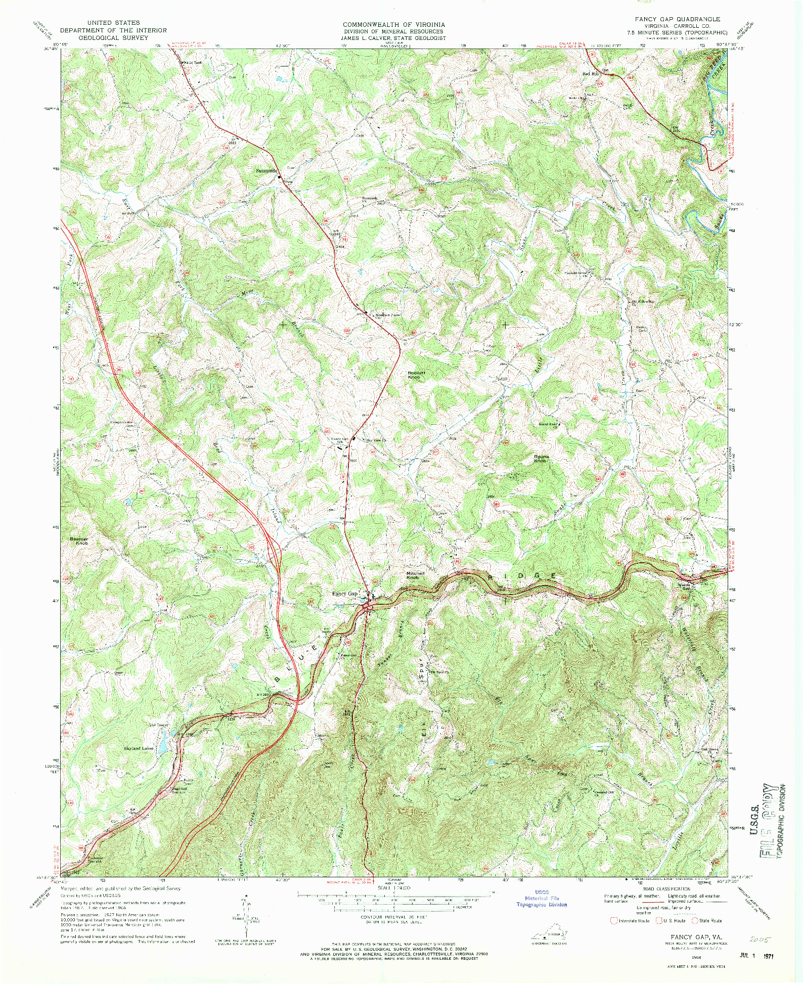 USGS 1:24000-SCALE QUADRANGLE FOR FANCY GAP, VA 1968