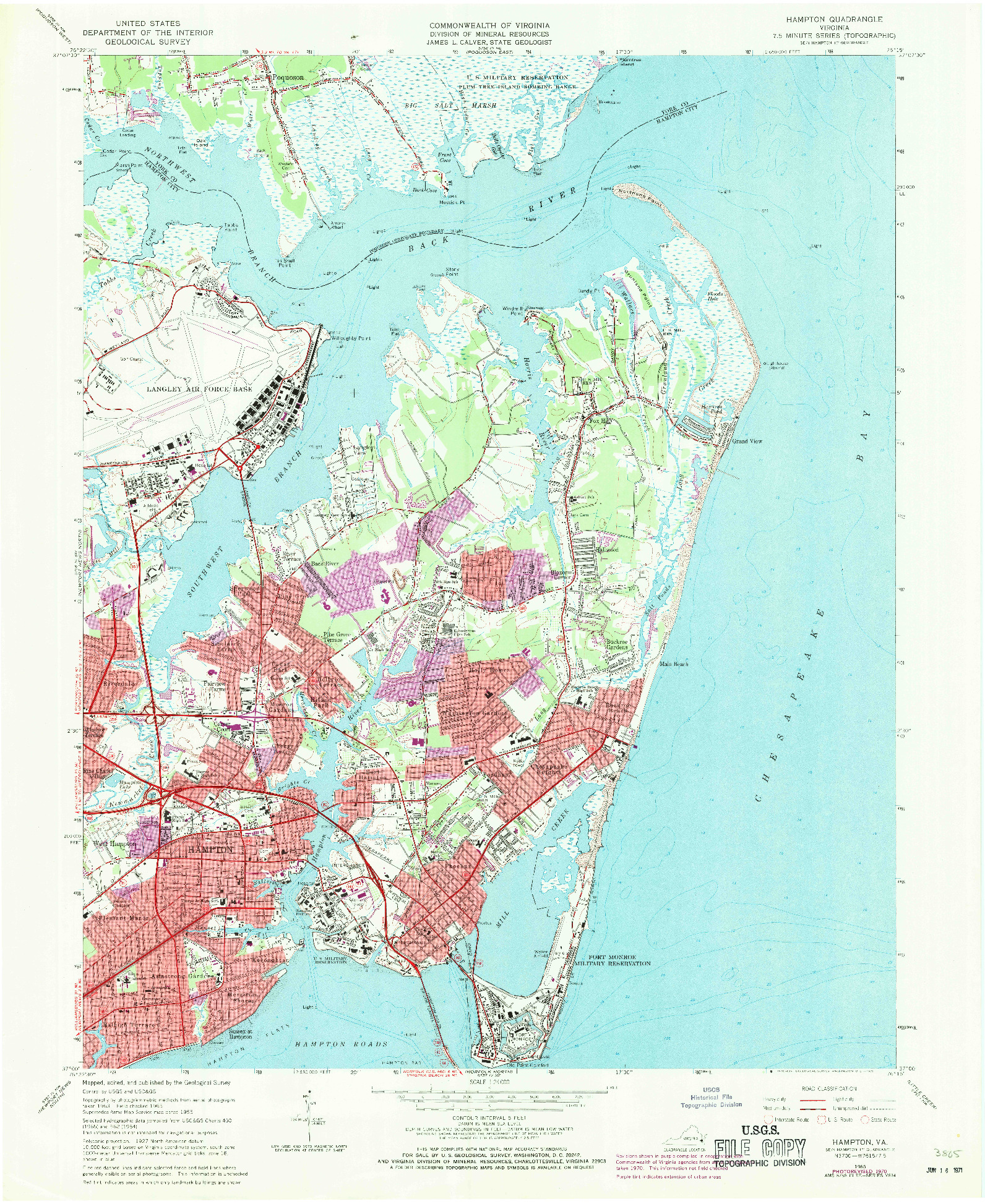 USGS 1:24000-SCALE QUADRANGLE FOR HAMPTON, VA 1965