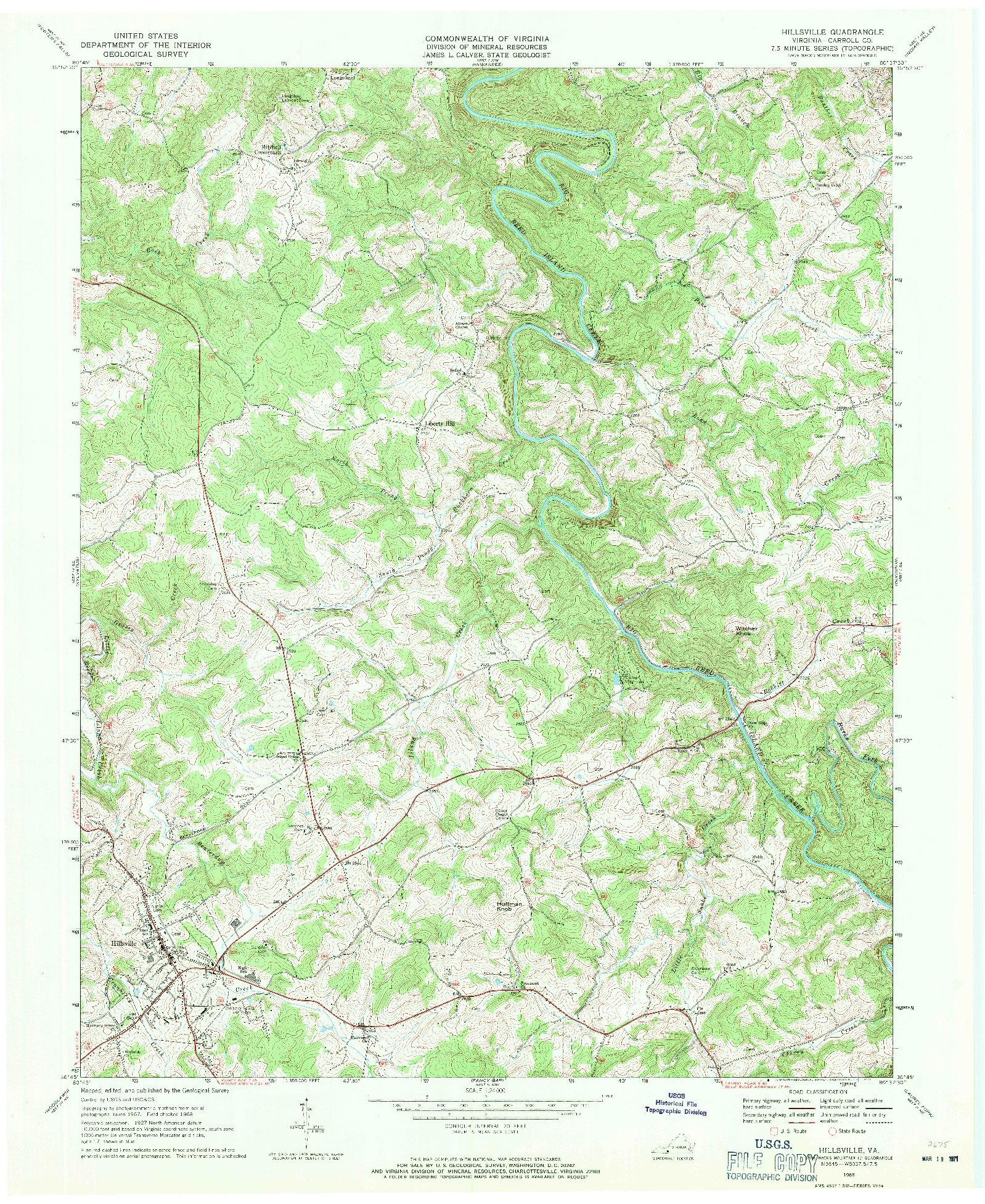 USGS 1:24000-SCALE QUADRANGLE FOR HILLSVILLE, VA 1968