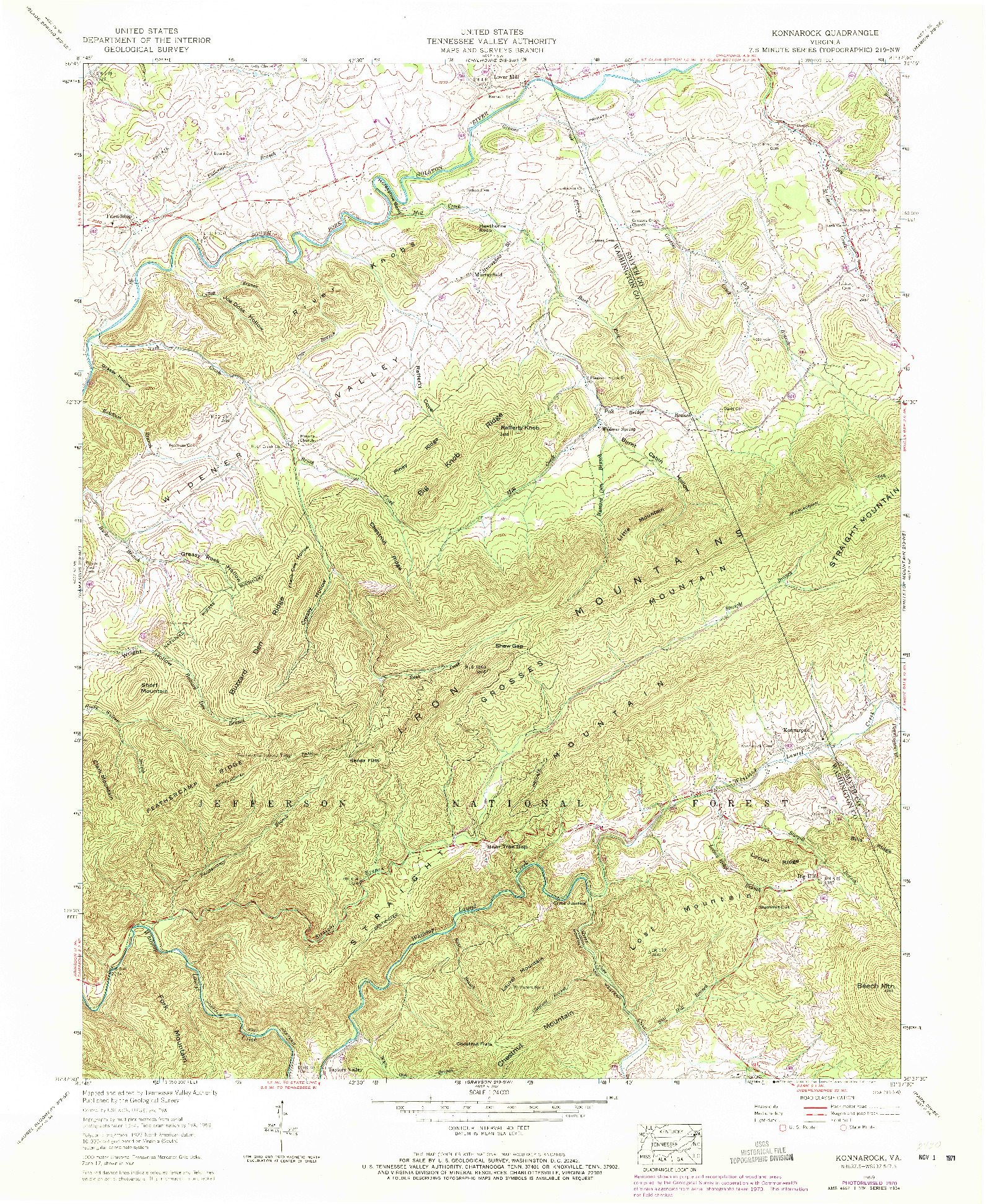 USGS 1:24000-SCALE QUADRANGLE FOR KONNAROCK, VA 1959