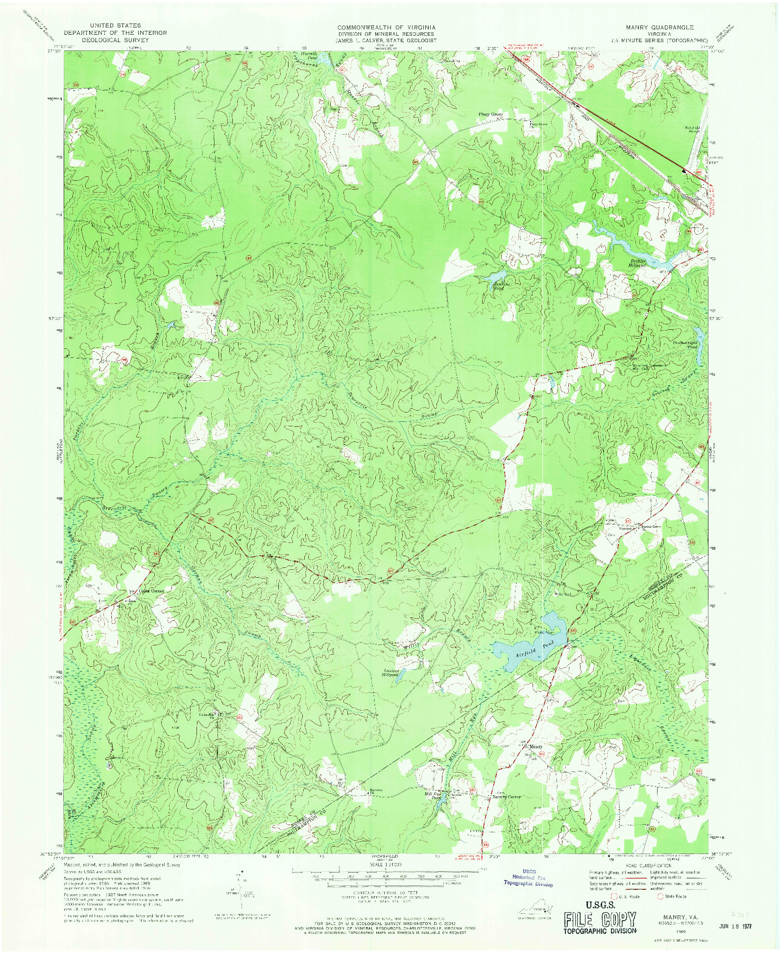 USGS 1:24000-SCALE QUADRANGLE FOR MANRY, VA 1969